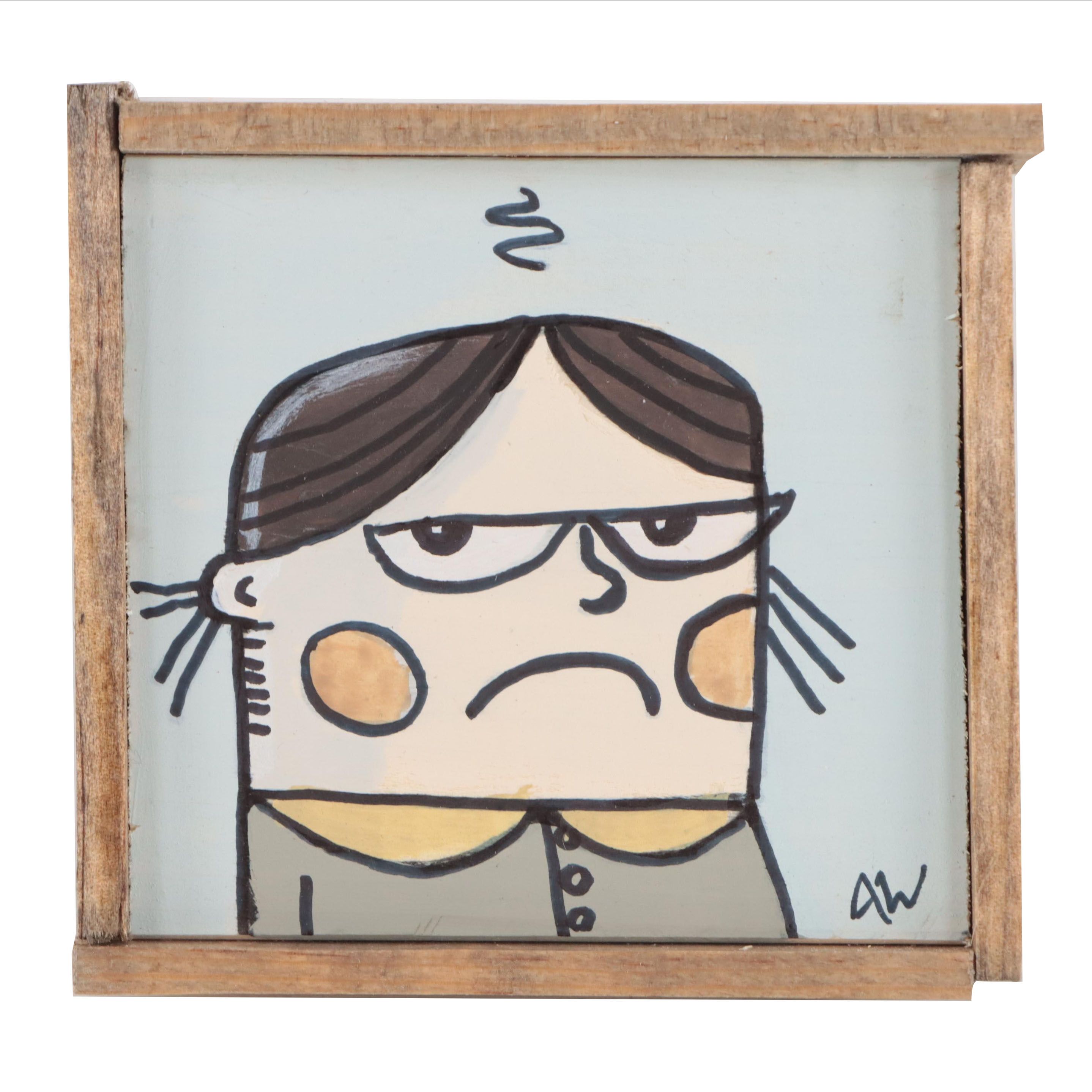 Aaron Wooten Portrait Mixed Media Painting "Lucy," 2022