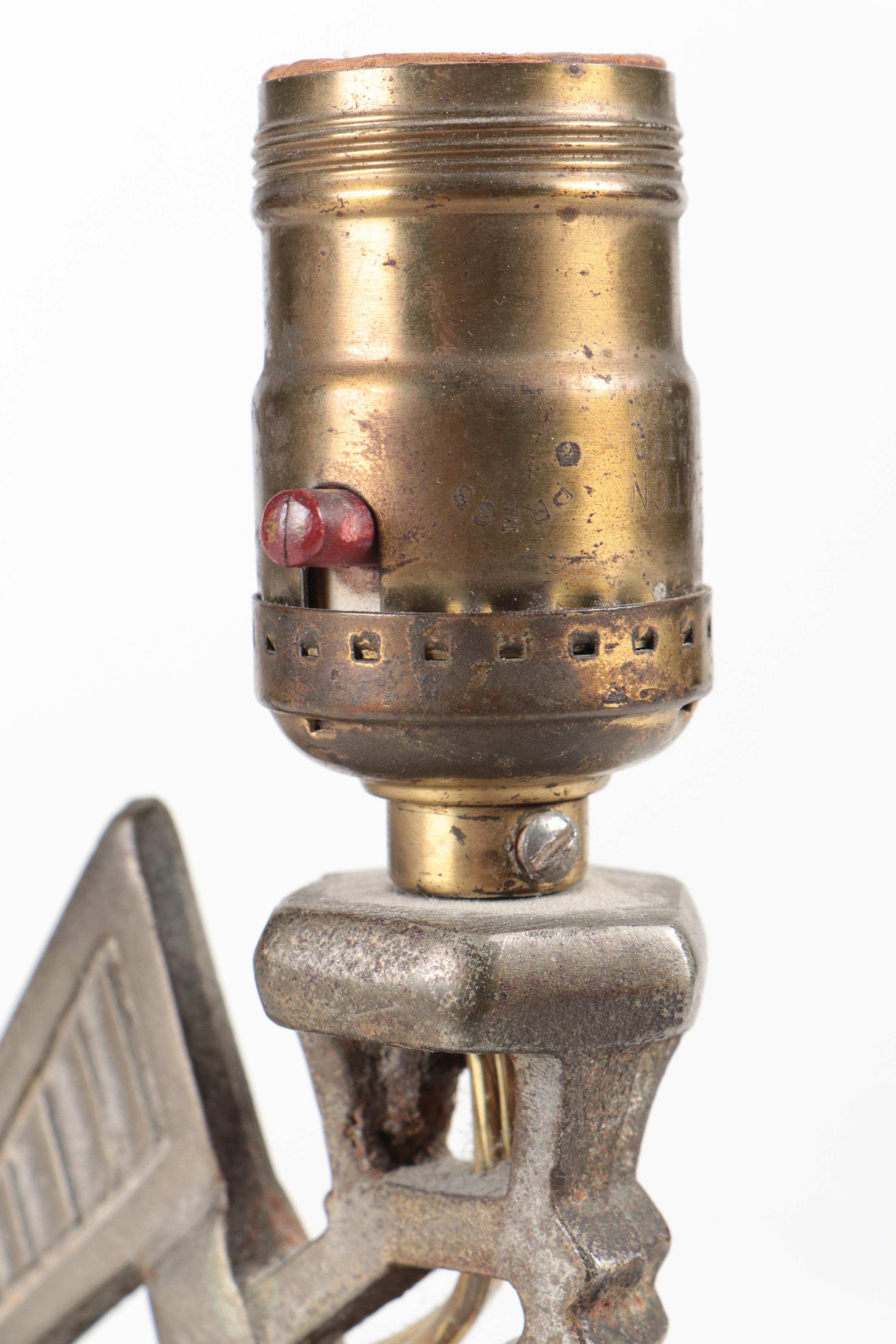 Cobalt and Emerald Pebbled Glass Pressed Metal Table Lamp, Mid to Late 20th C