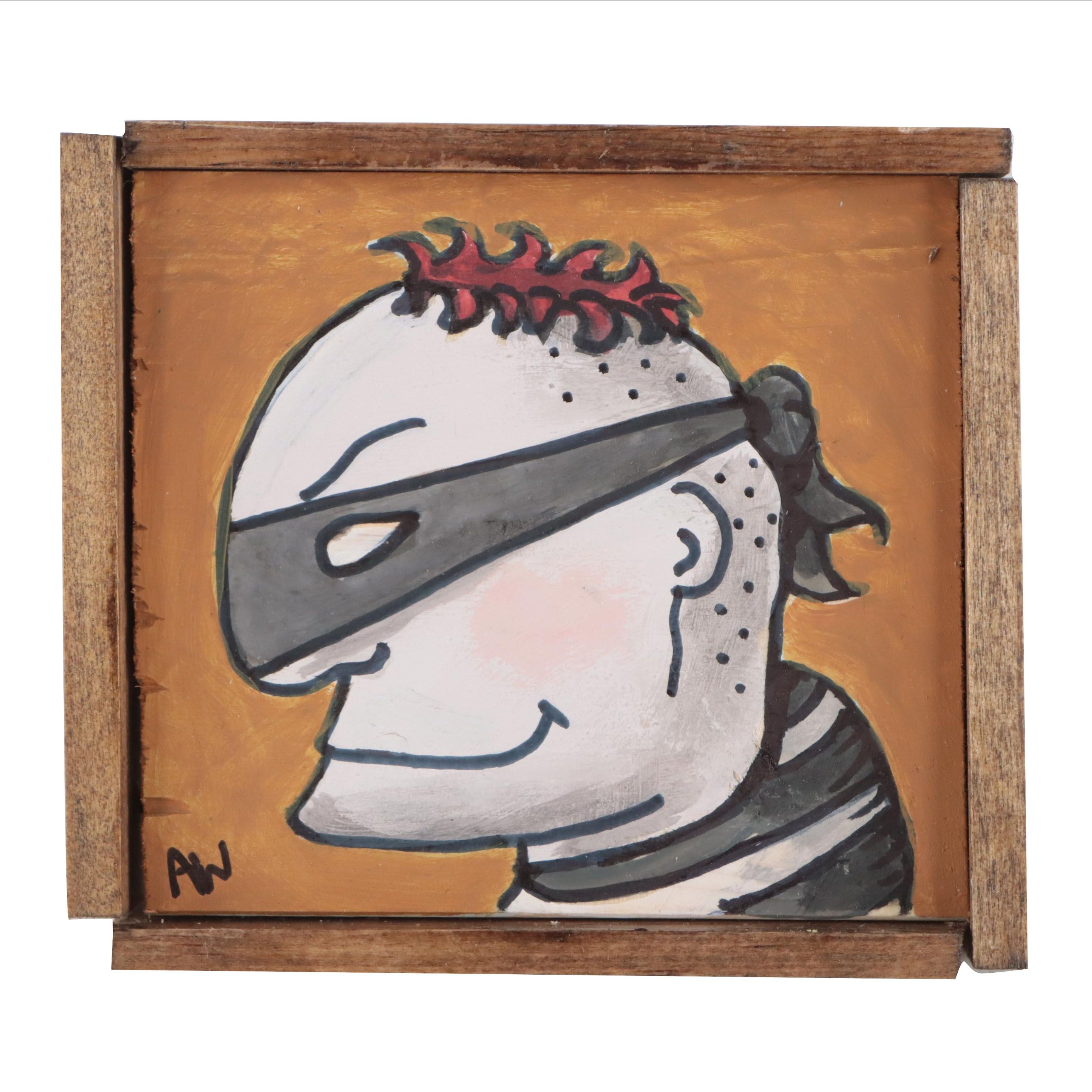 Aaron Wooten Acrylic and Ink Painting "The Bad Guy," 2022