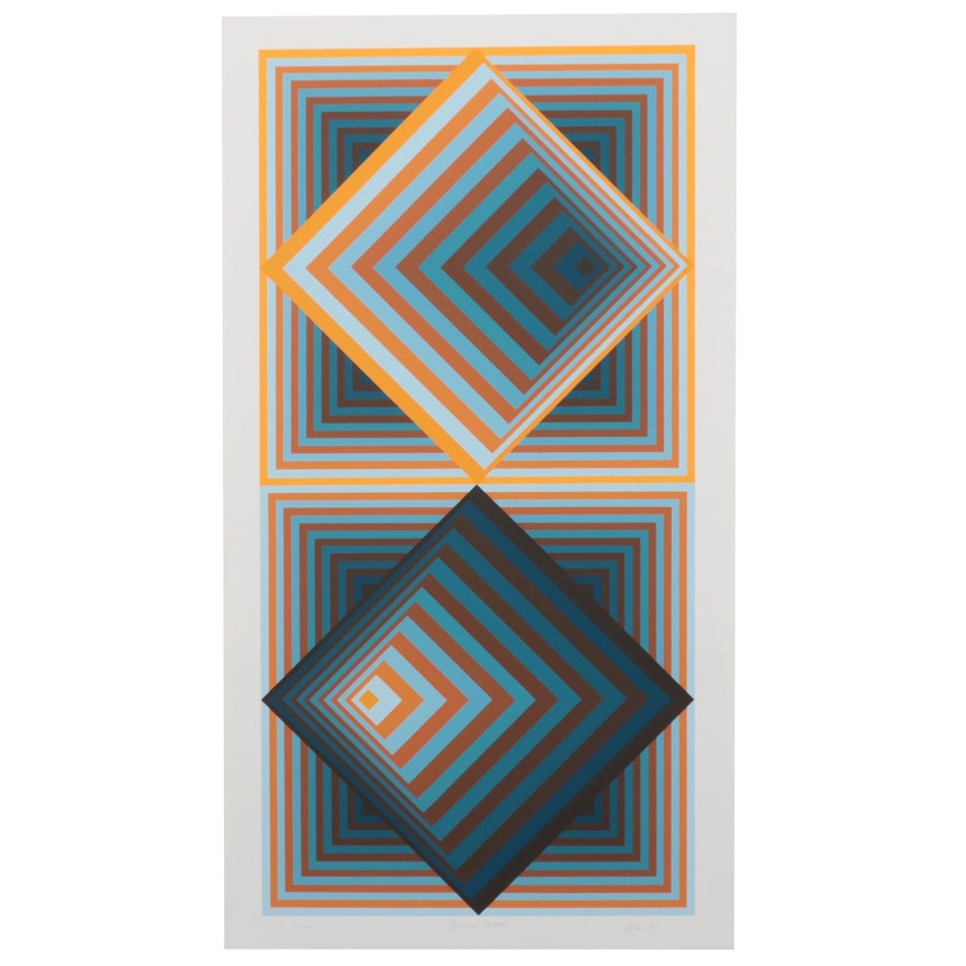 Jurgen Peters Op Art Serigraph "Pyramidal Contrast," 1981