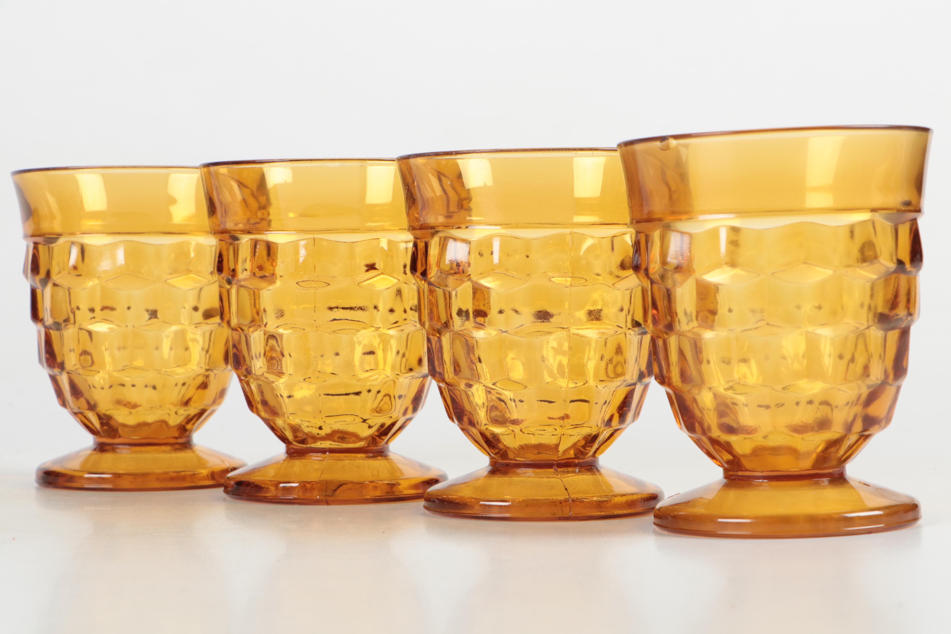 Colony "Whitehall Amber" Pressed Glass Footed Tumblers