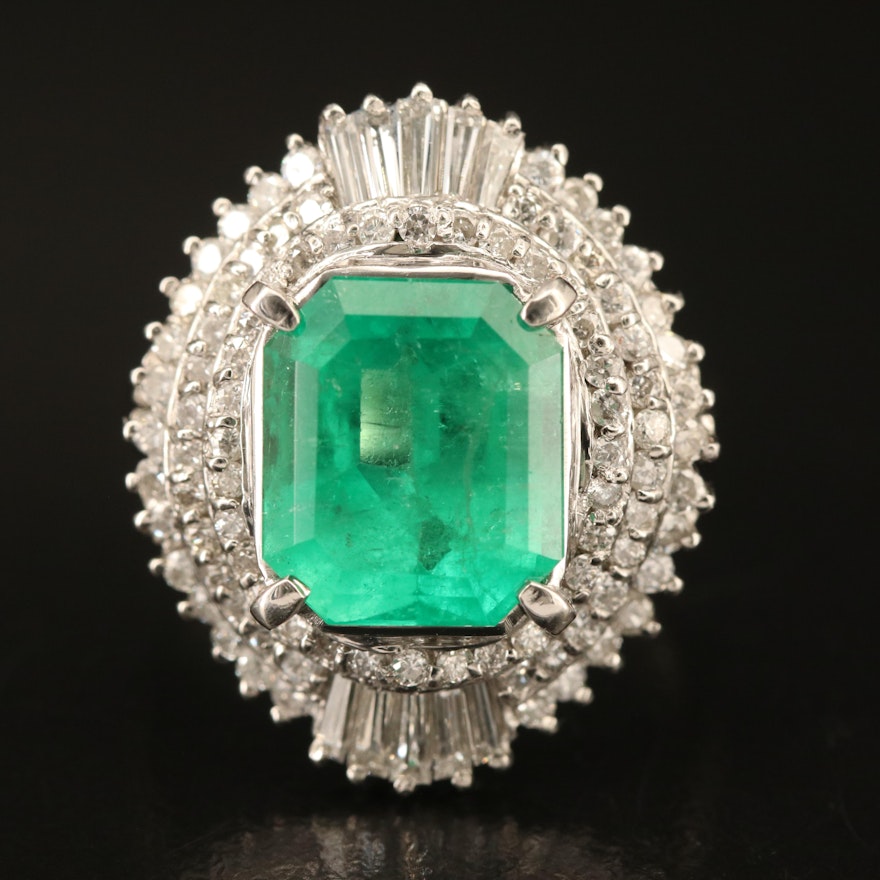 Platinum 4.23 CT Colombian Emerald and 1.26 CTW Diamond Ring with GIA Report