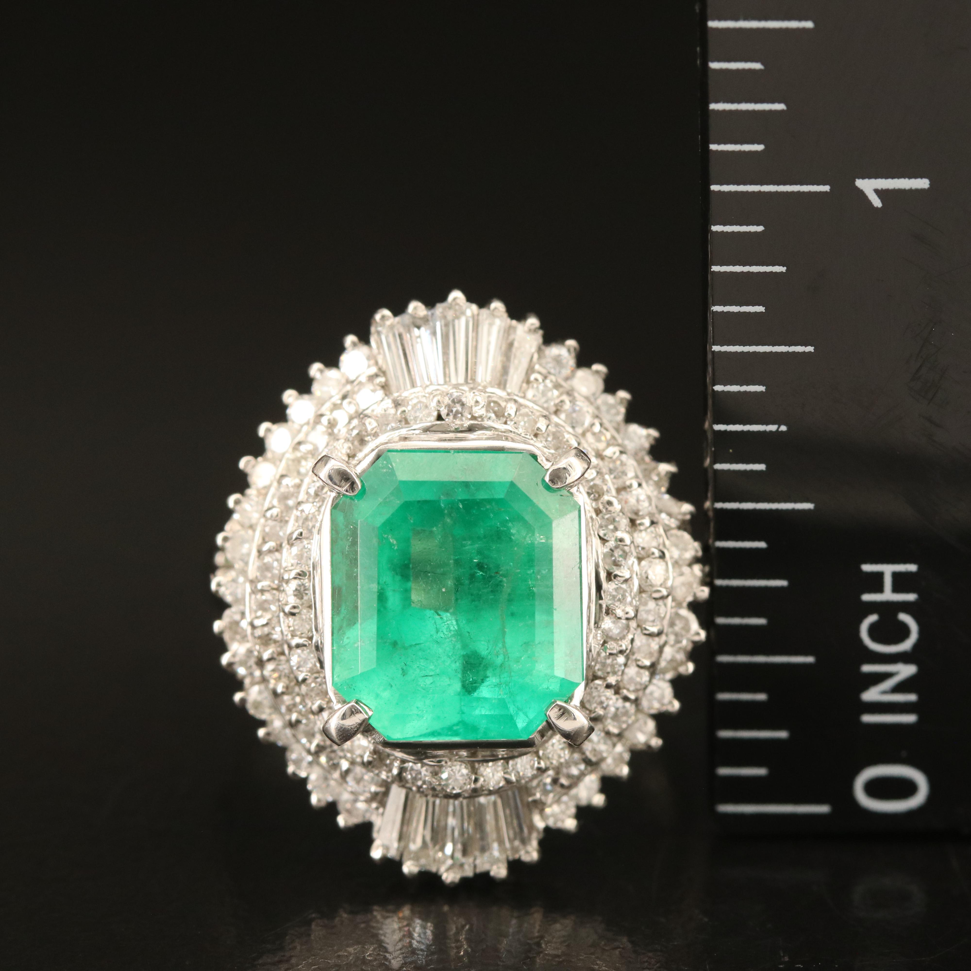 Platinum 4.23 CT Colombian Emerald and 1.26 CTW Diamond Ring with GIA Report