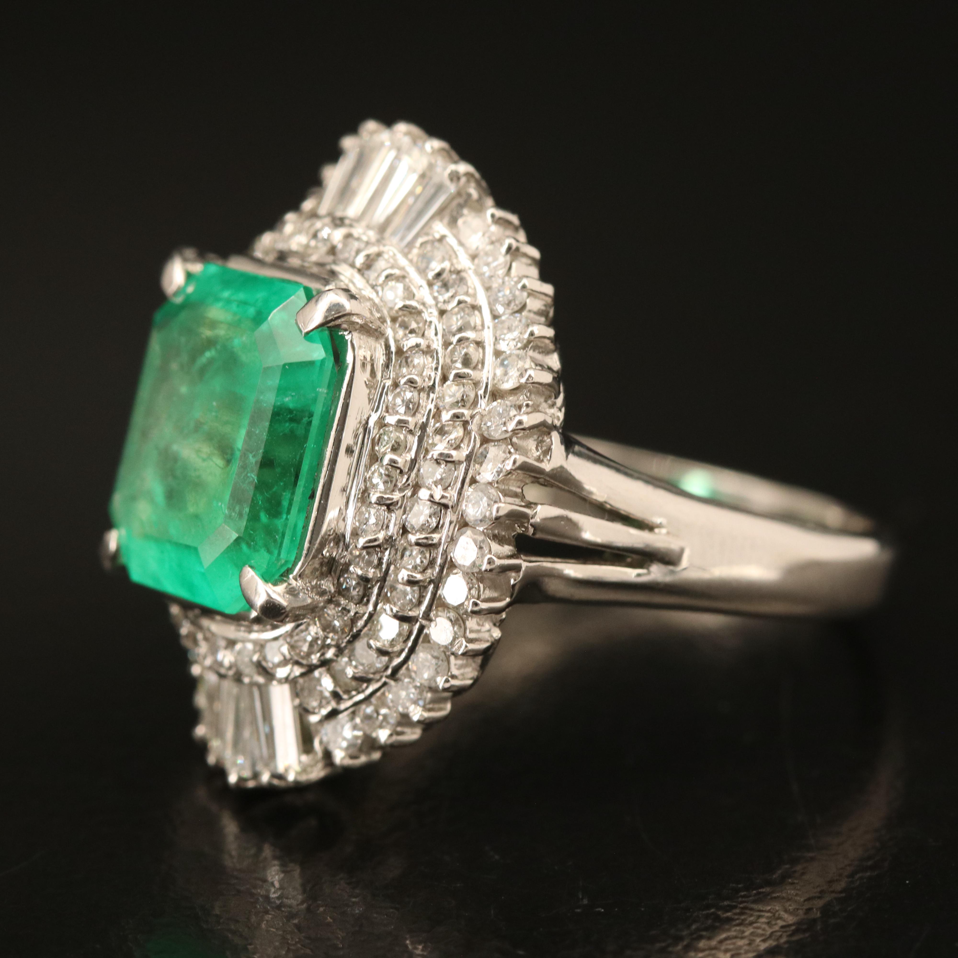 Platinum 4.23 CT Colombian Emerald and 1.26 CTW Diamond Ring with GIA Report