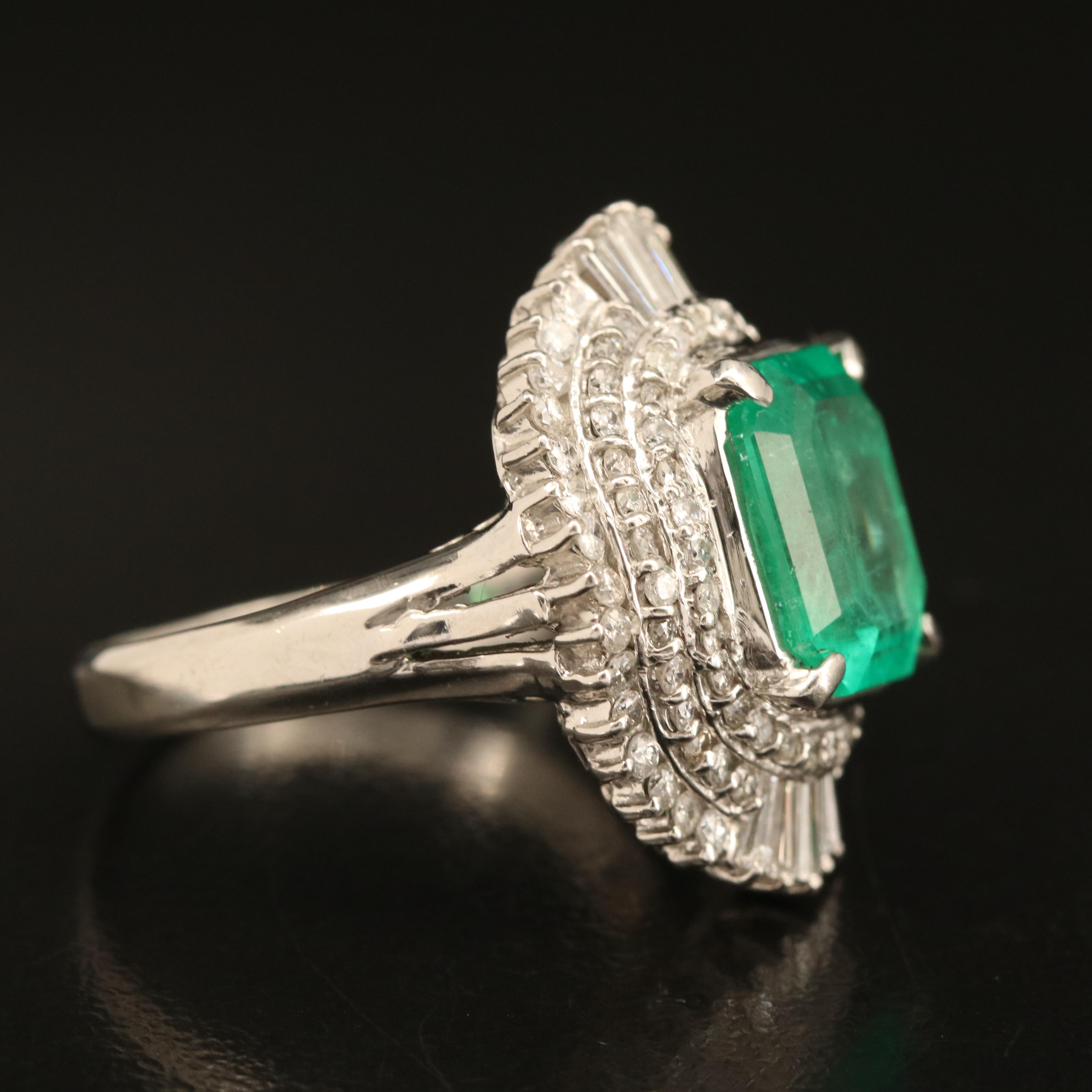 Platinum 4.23 CT Colombian Emerald and 1.26 CTW Diamond Ring with GIA Report