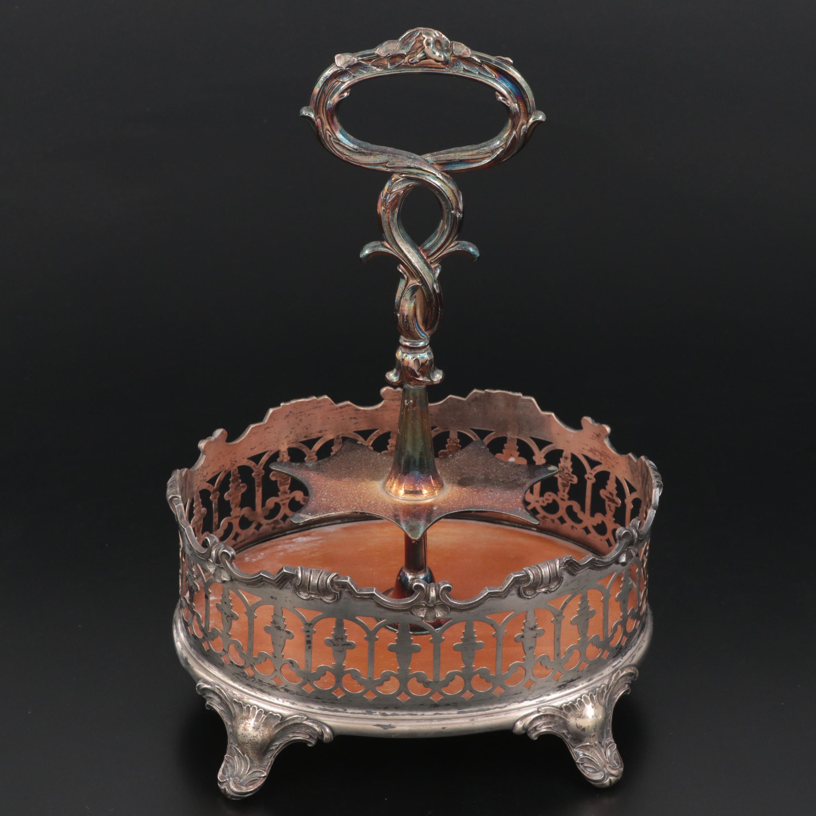 English Victorian Silver Plate Cruet Caddy with with Cut Glass Bottles