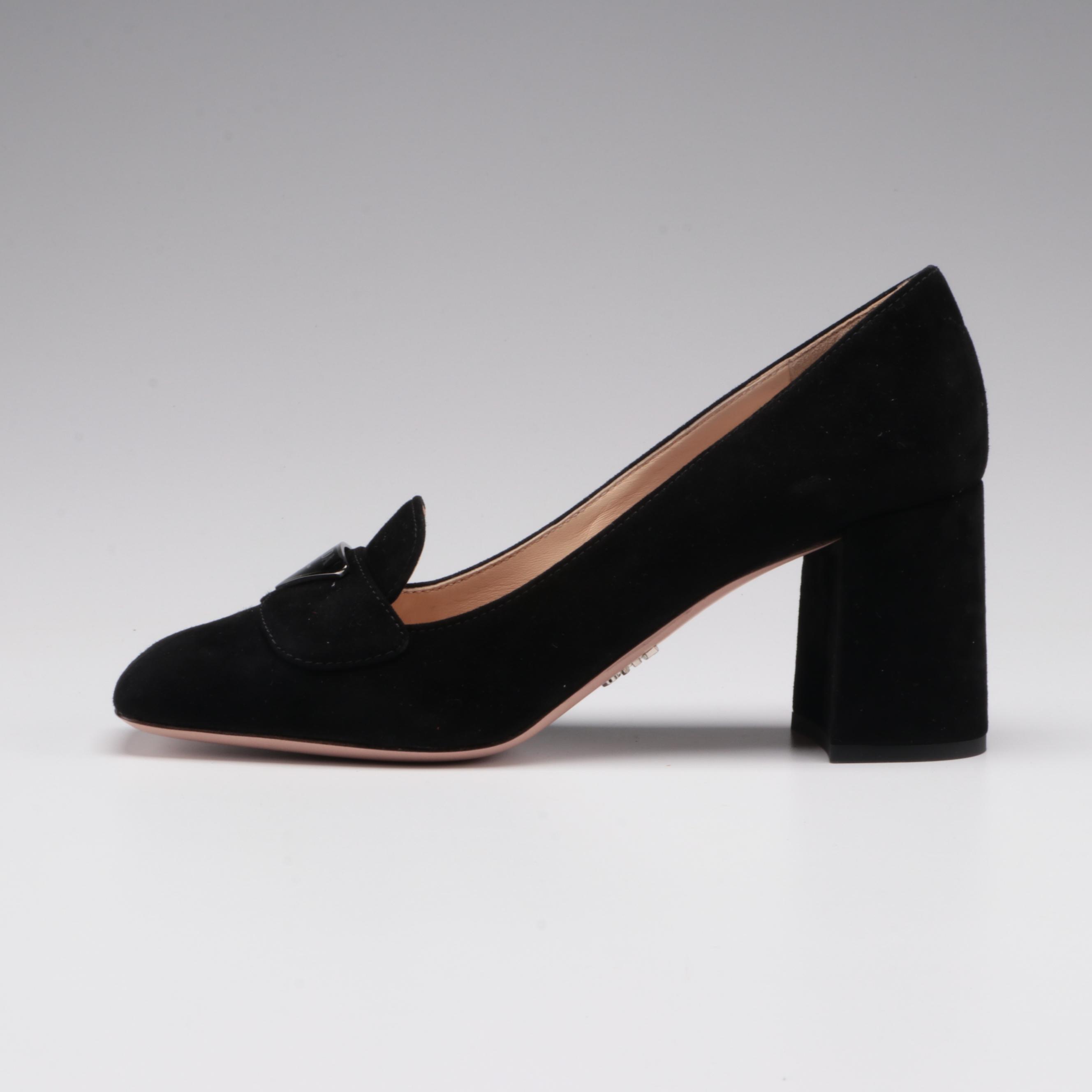 Prada Loafer Pumps in Black Nubuck Suede