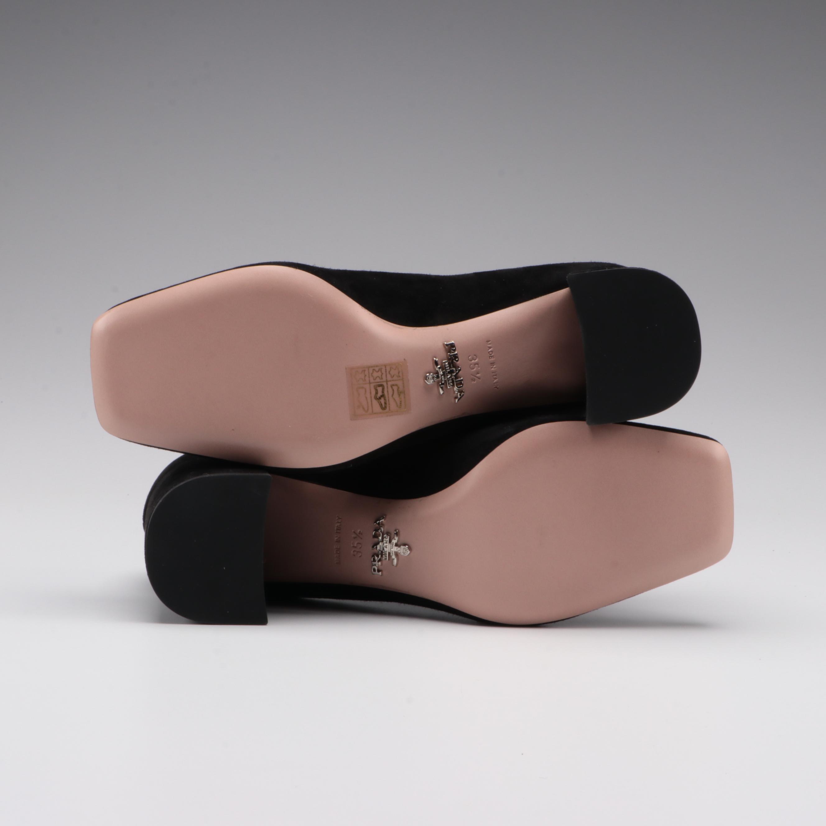 Prada Loafer Pumps in Black Nubuck Suede