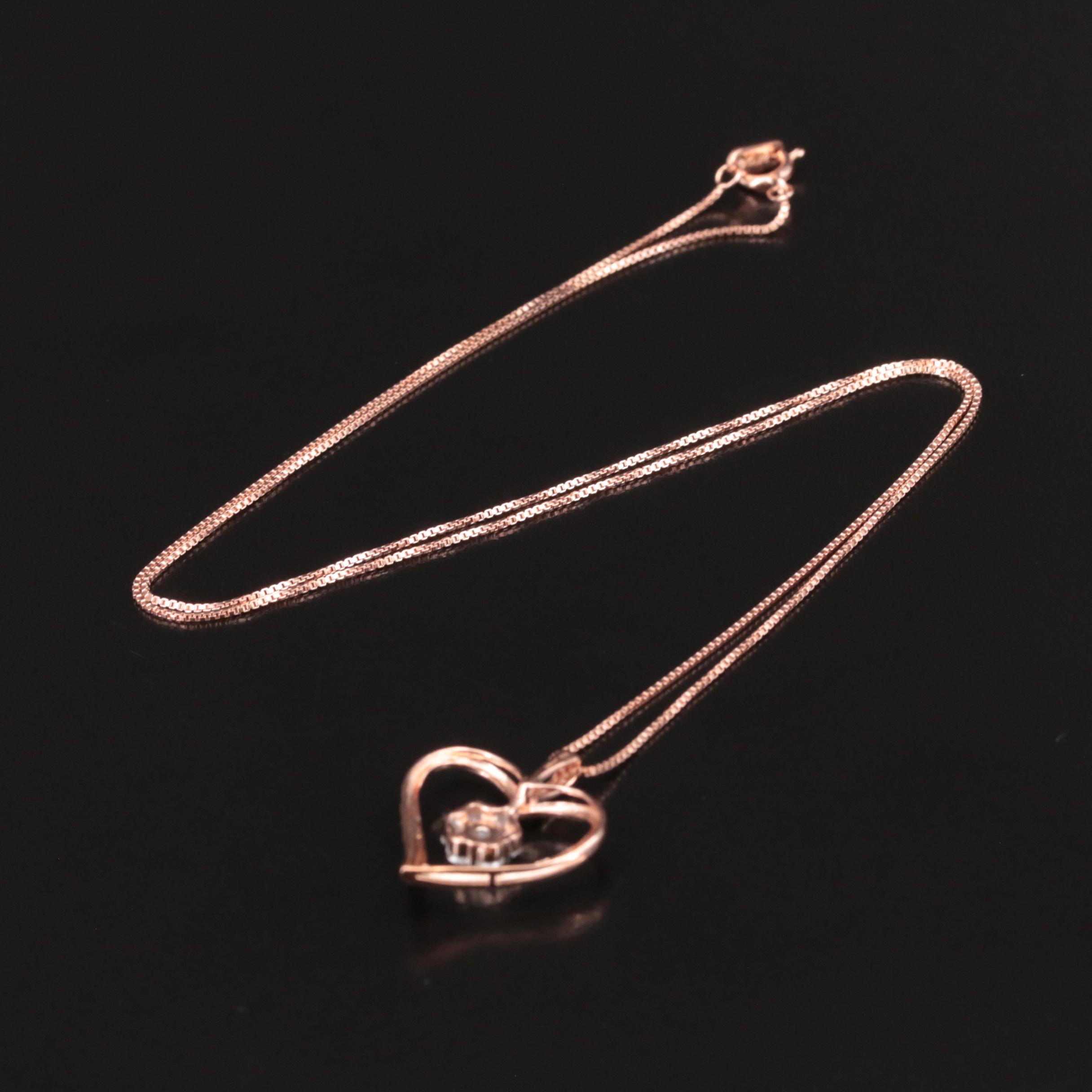 Sterling Diamond Cluster Heart Pendant Necklace