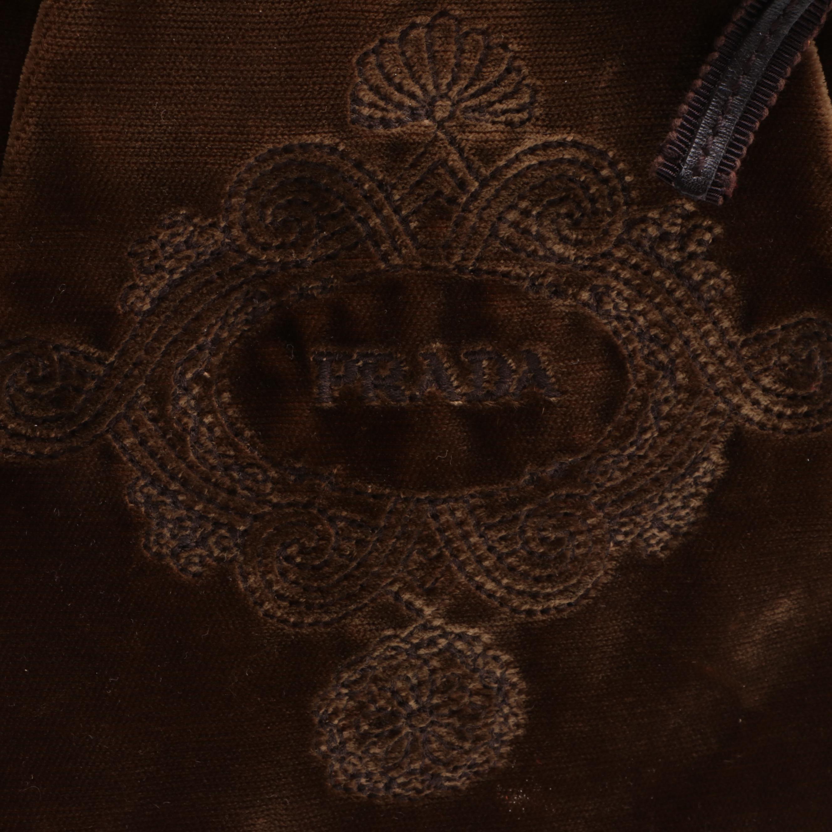 Prada Mini Embroidered Tote in Velvet with Leather Trim