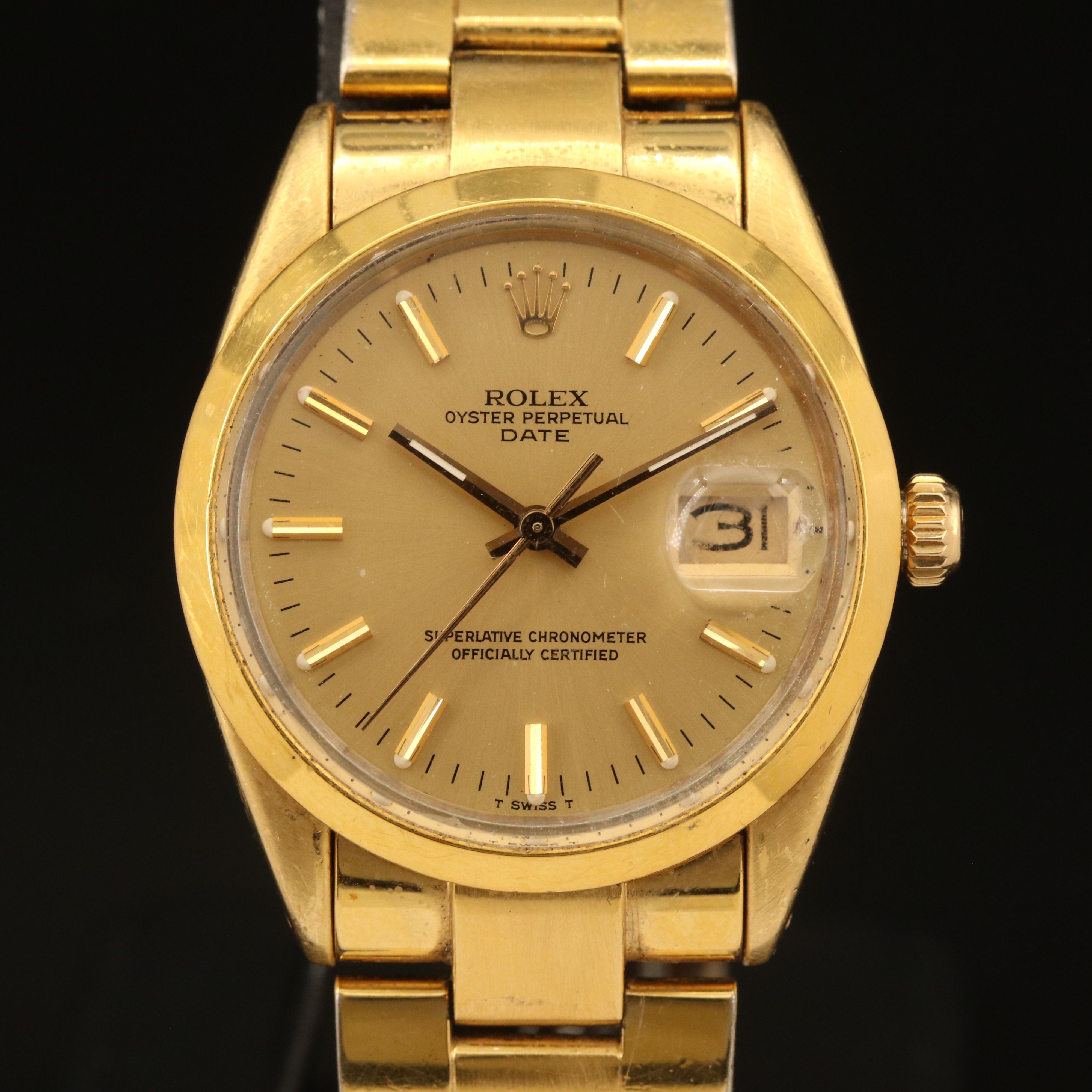 1984 Rolex Oyster Perpetual Date Gold Shell Watch