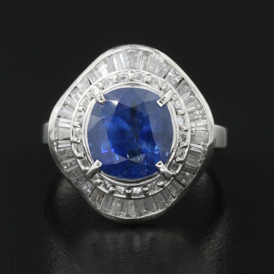 Platinum Ceylon 5.16 CT Sapphire and 1.48 CTW Diamond Ring with GIA Report