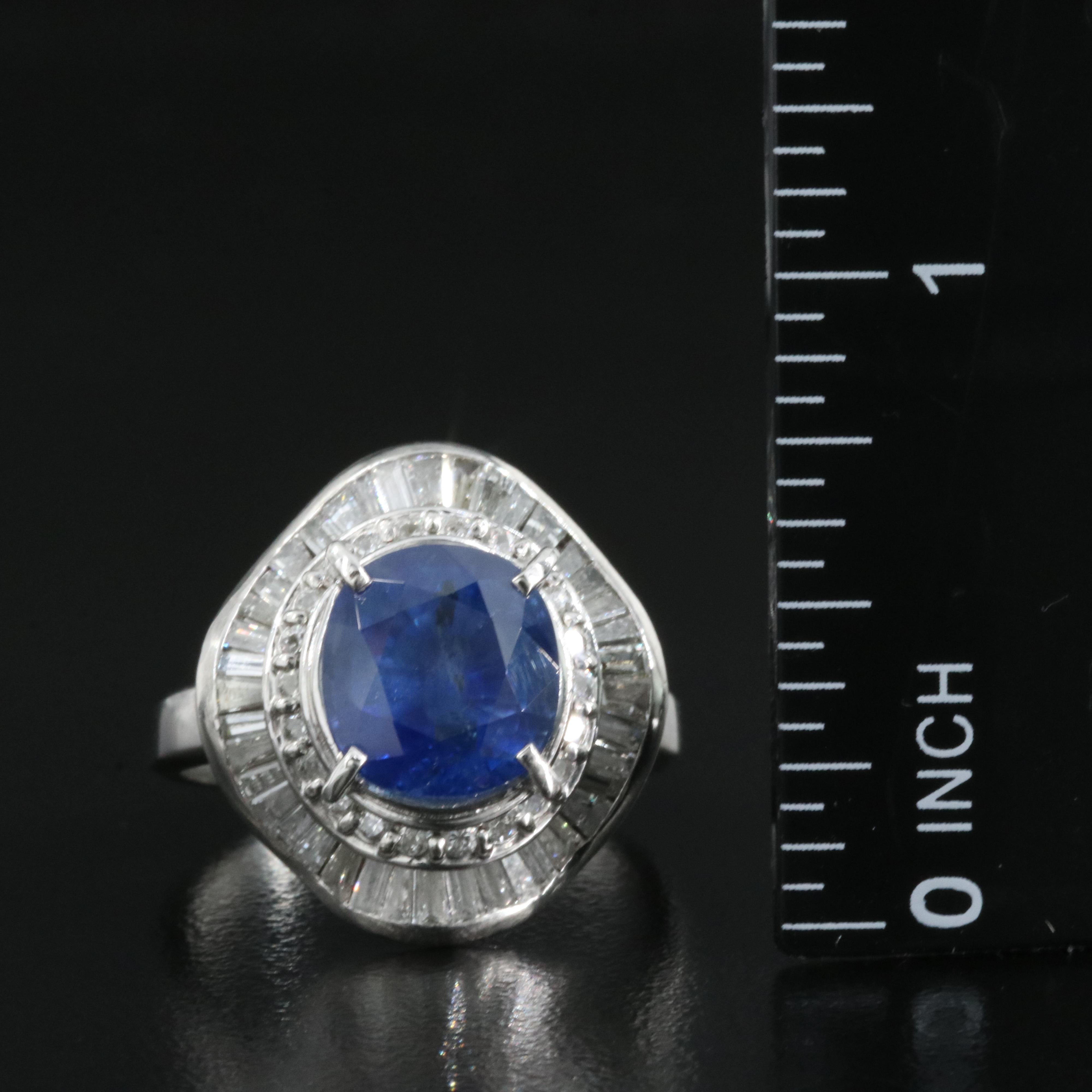 Platinum Ceylon 5.16 CT Sapphire and 1.48 CTW Diamond Ring with GIA Report
