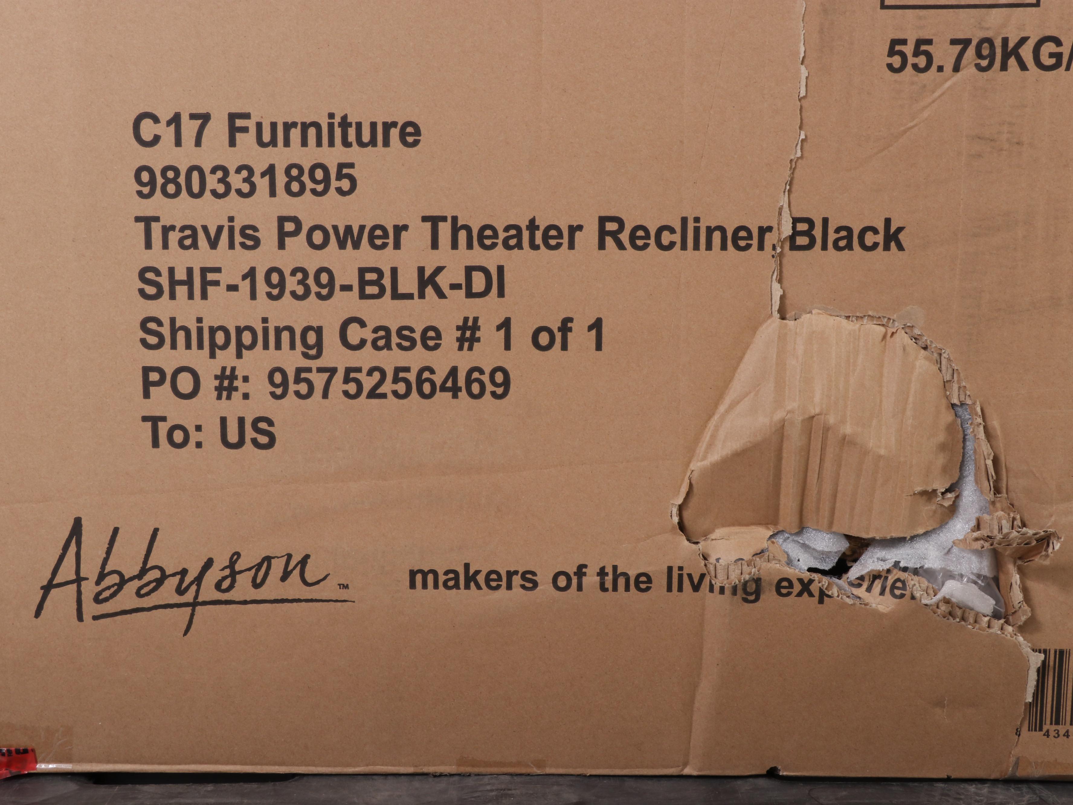 Abbyson Living Travis Power Theater Recliner with Table in Black