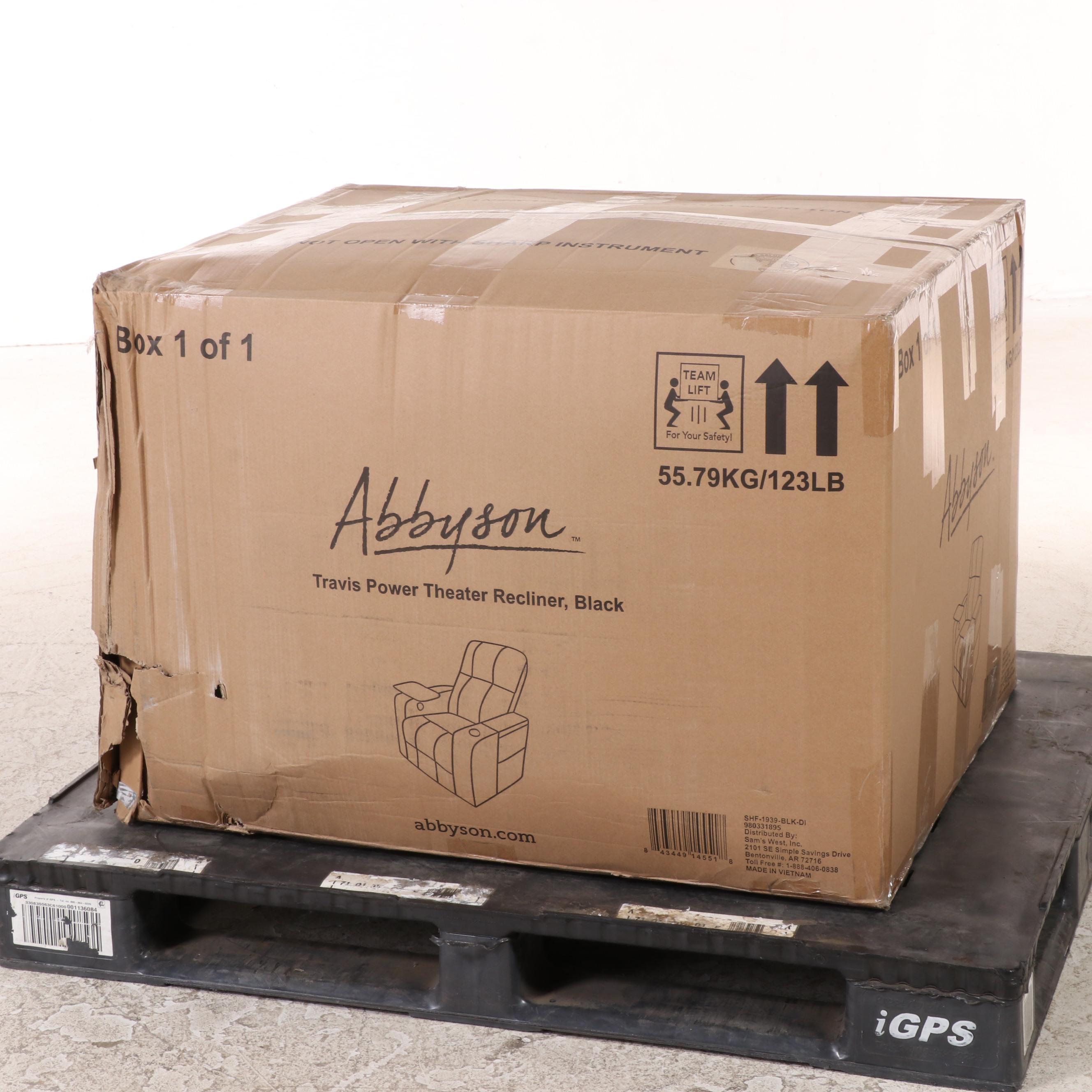 Abbyson Living Travis Power Theater Recliner with Table in Black