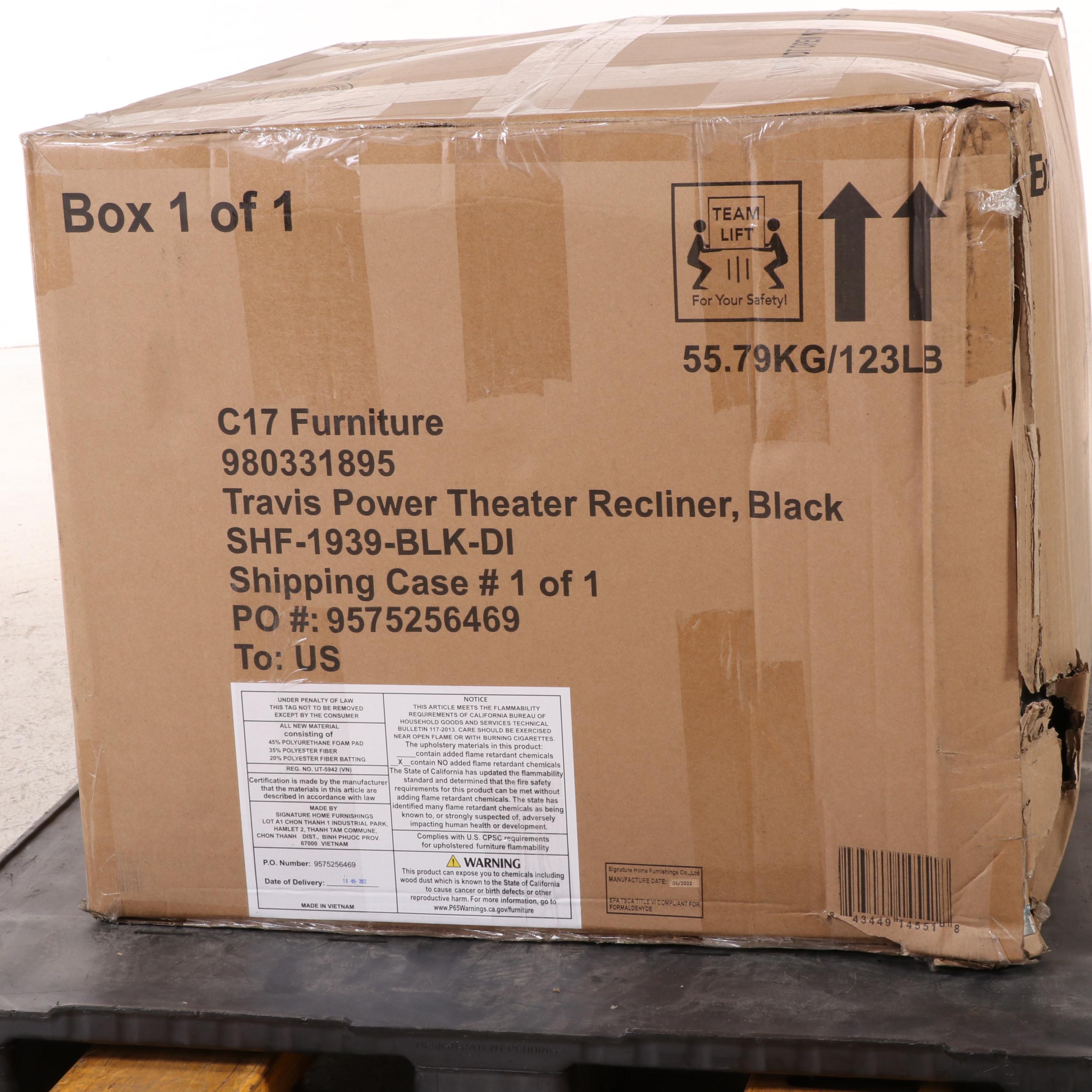 Abbyson Living Travis Power Theater Recliner with Table in Black