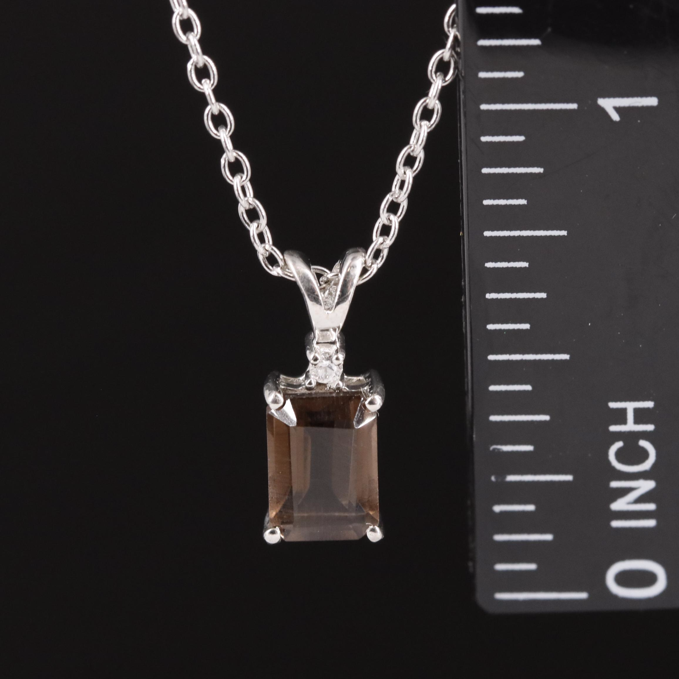 Sterling Smoky Quartz and White Zircon Pendant Necklace