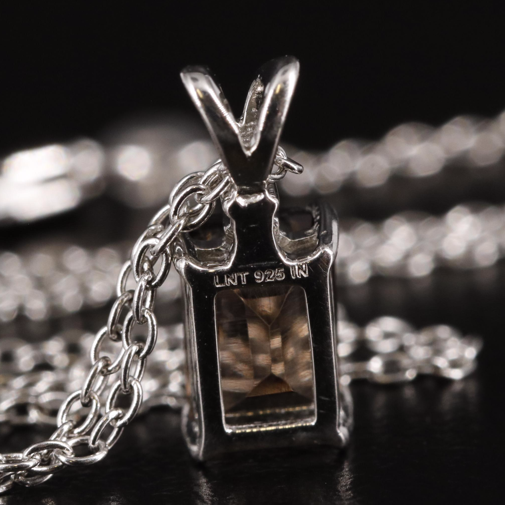 Sterling Smoky Quartz and White Zircon Pendant Necklace