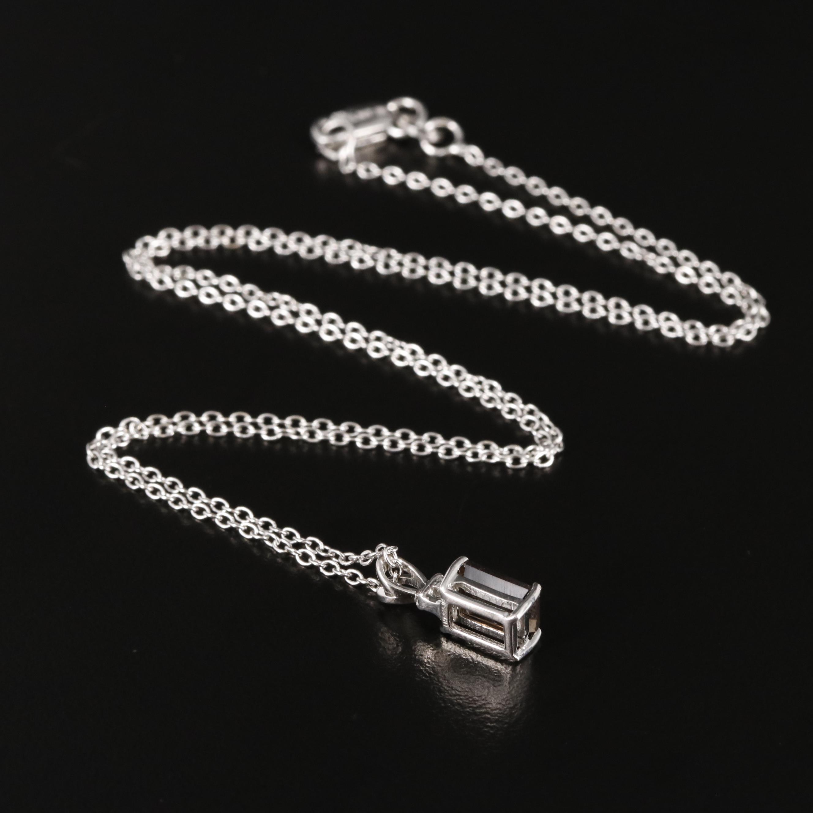 Sterling Smoky Quartz and White Zircon Pendant Necklace