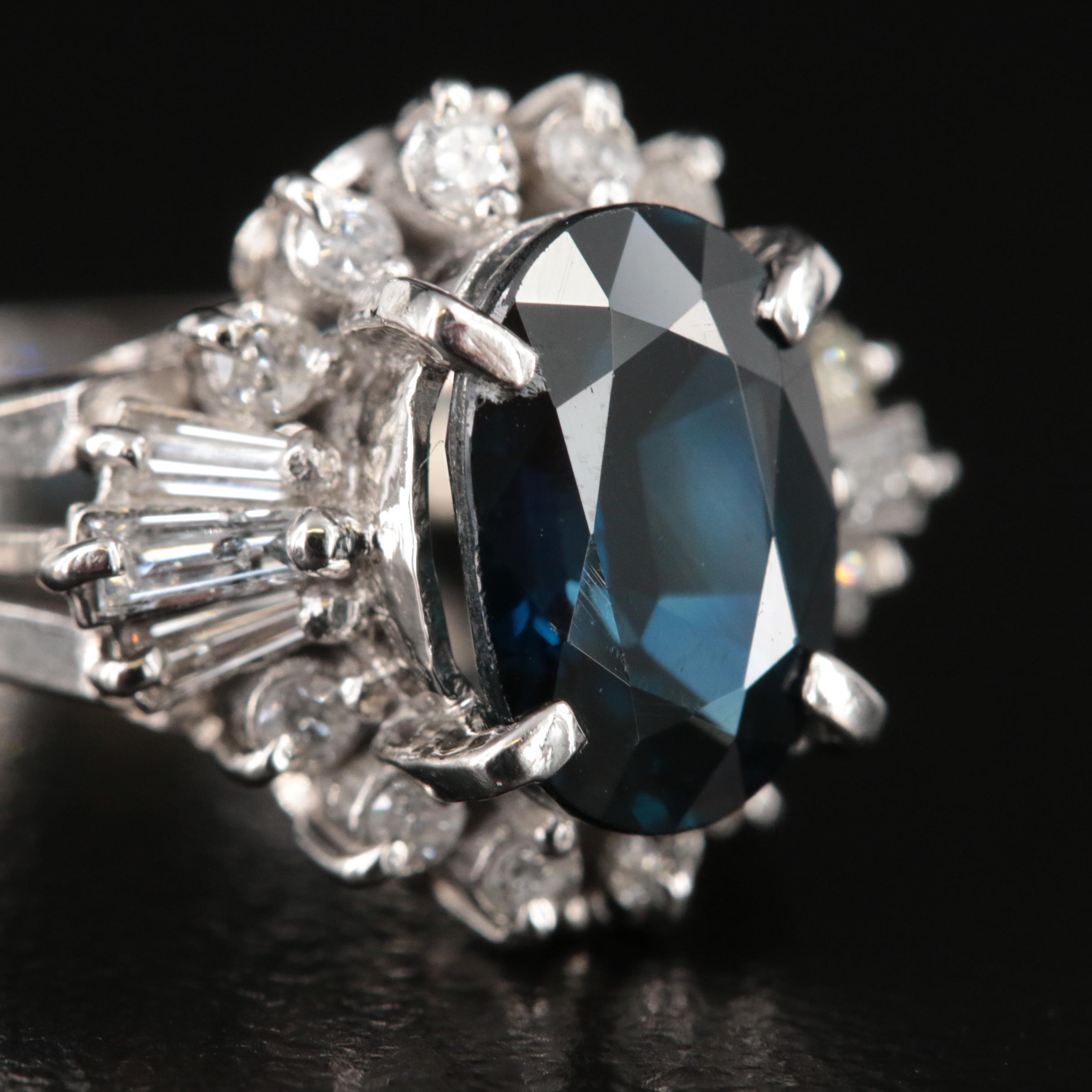 Platinum 2.70 CT Sapphire and Diamond Ring with GIA Report