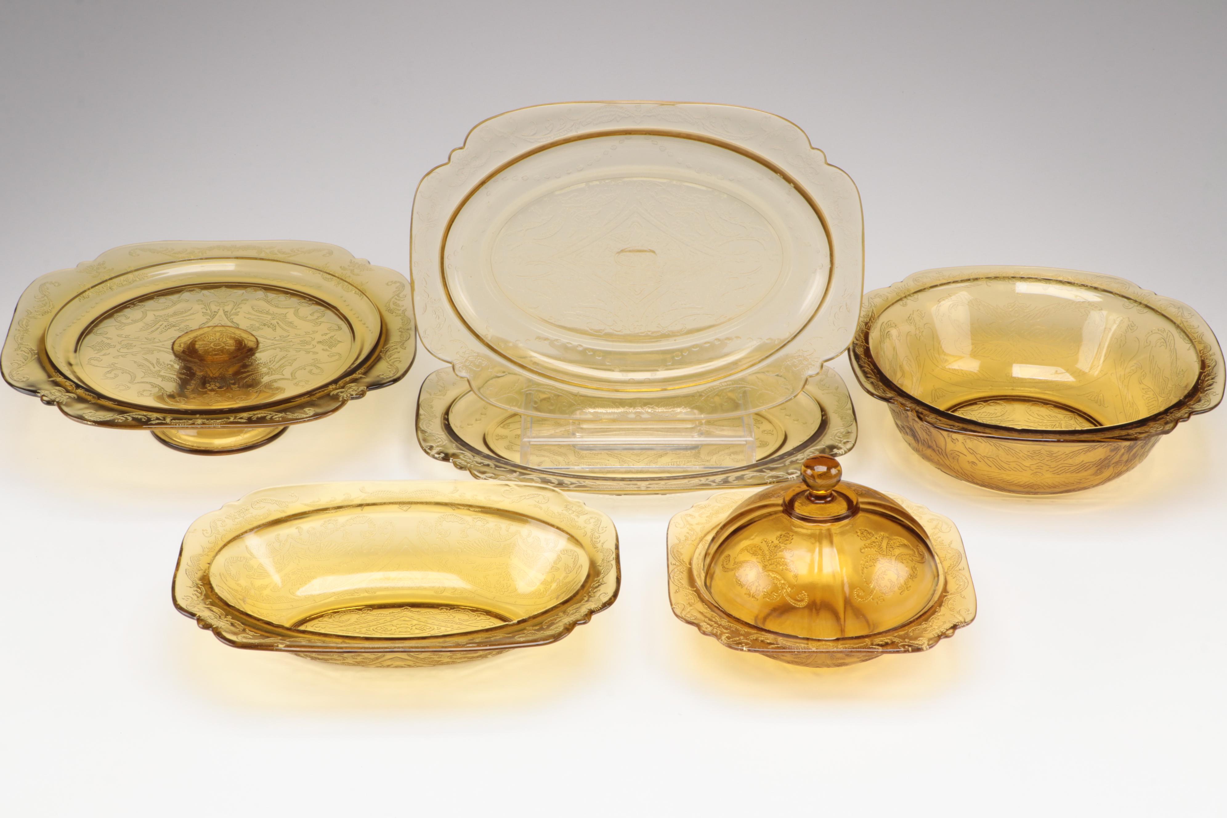 Federal Glass "Recollection" Amber Glass Tableware