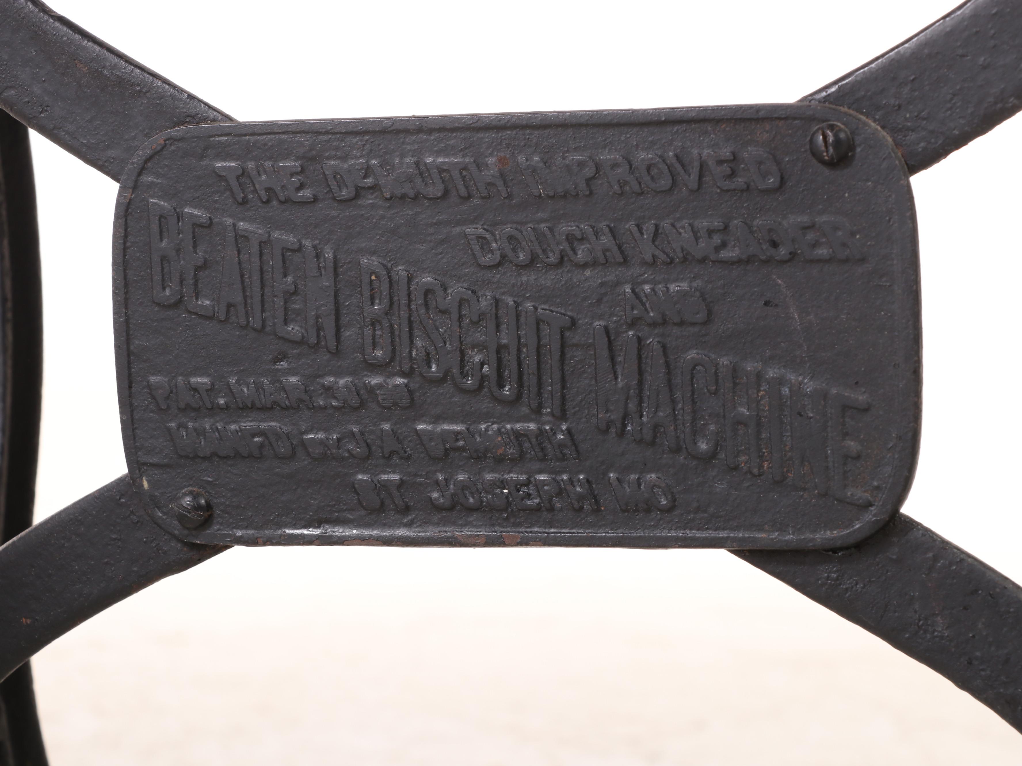 J.A. DeMuth Mfg. Co. Cast Iron and Marble Top Beatin Biscuit Machine, pat. 1898