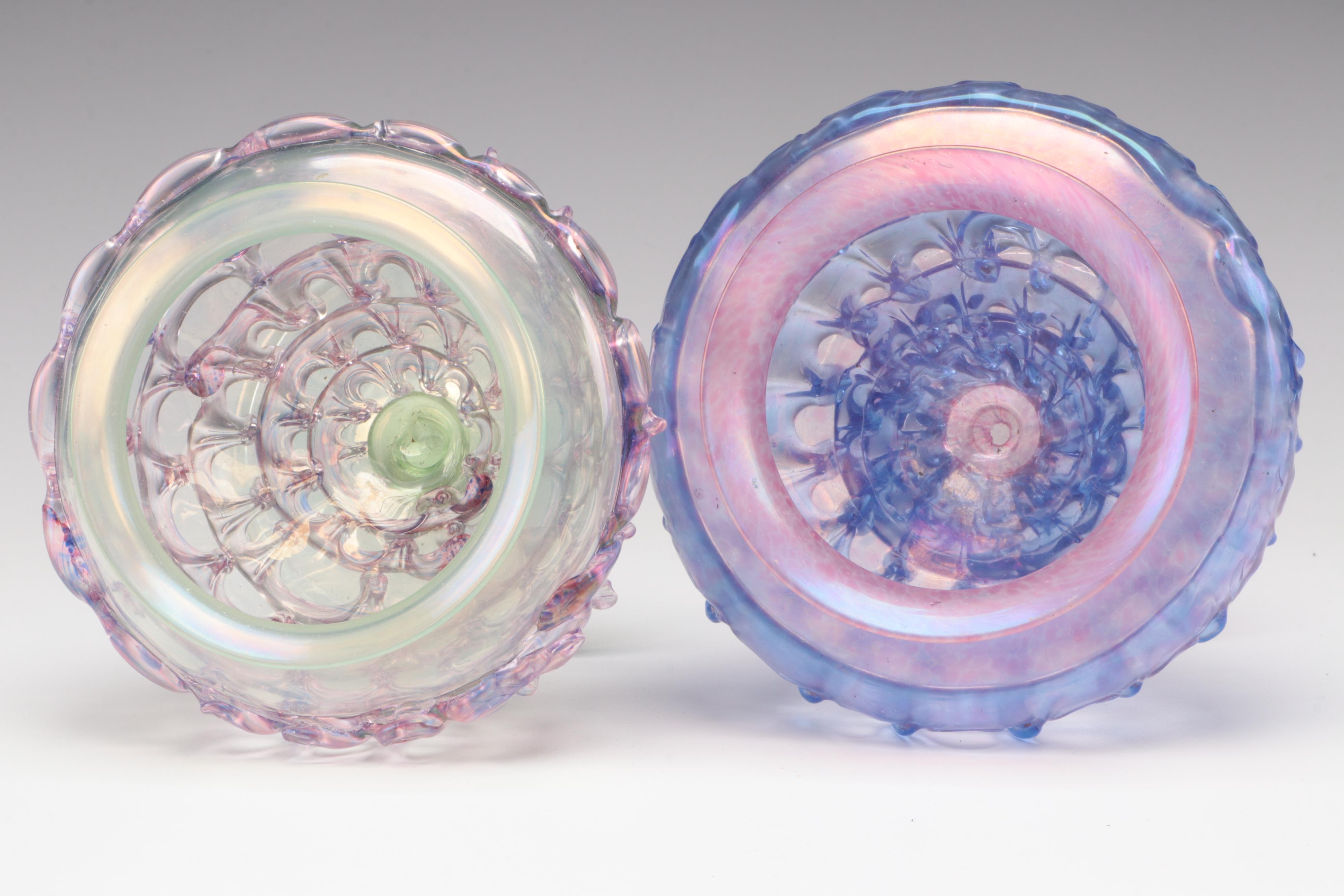Two Murano Blown Glass Multi-Colored Footed Vases