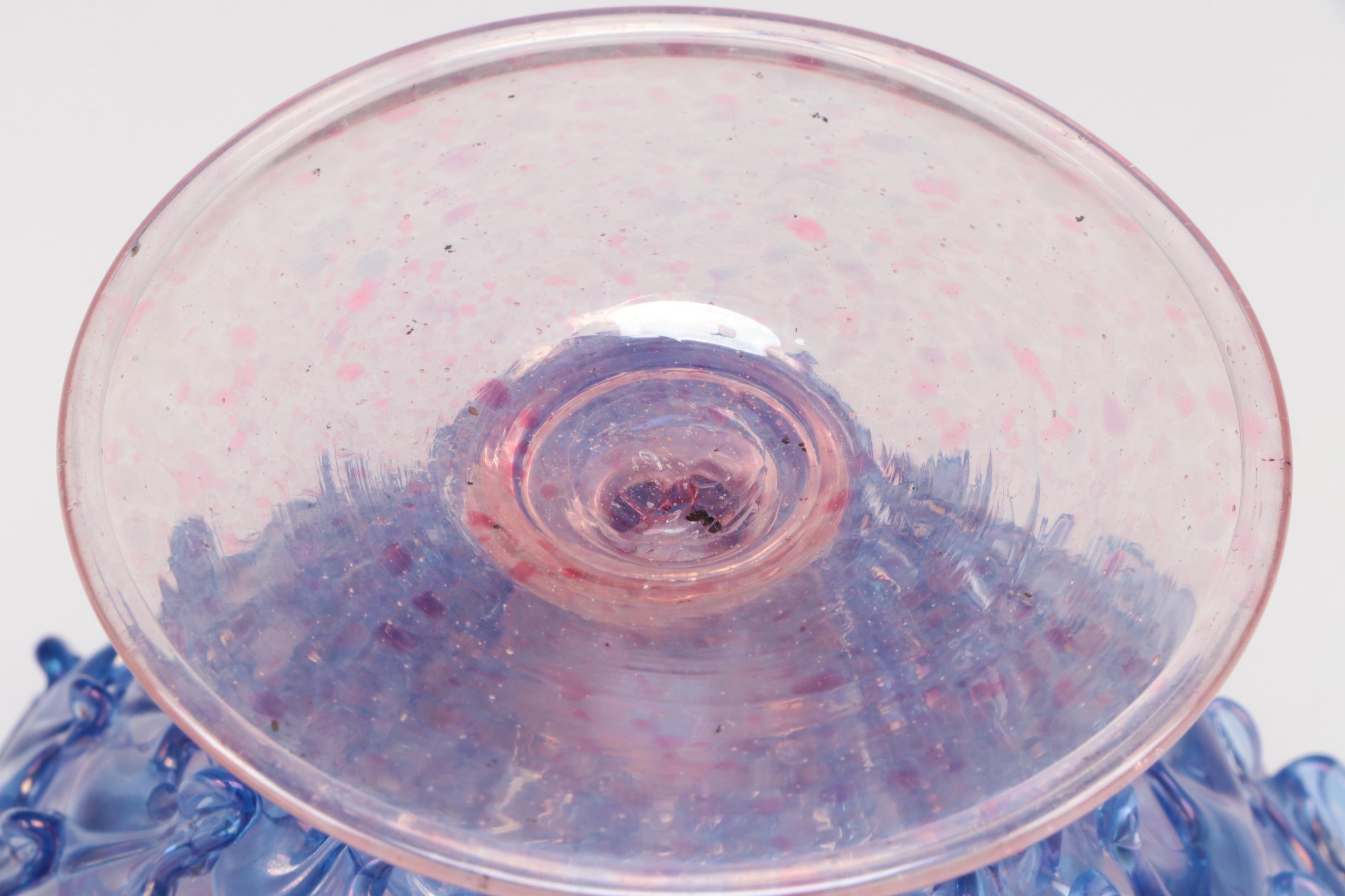 Two Murano Blown Glass Multi-Colored Footed Vases