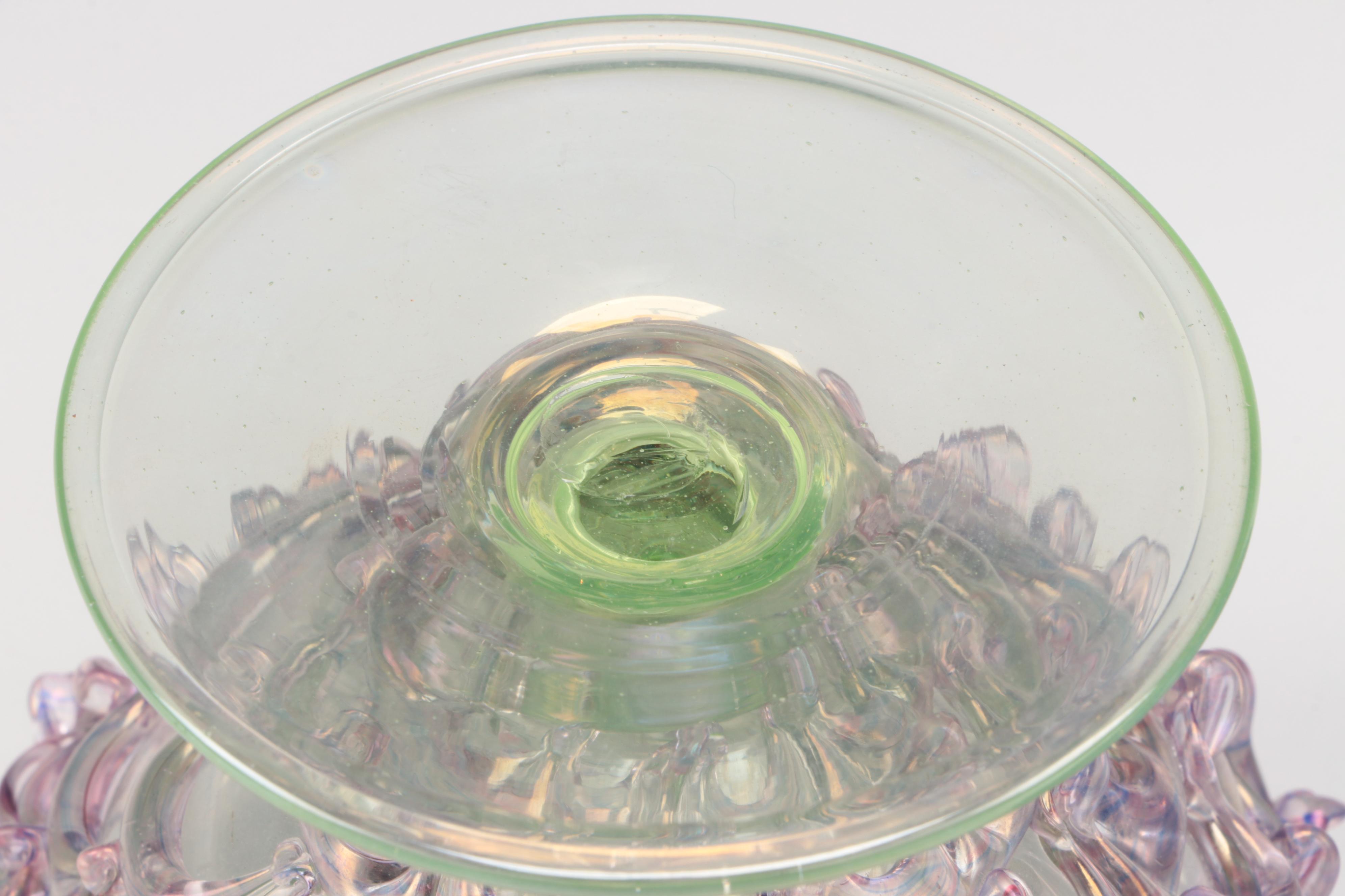 Two Murano Blown Glass Multi-Colored Footed Vases