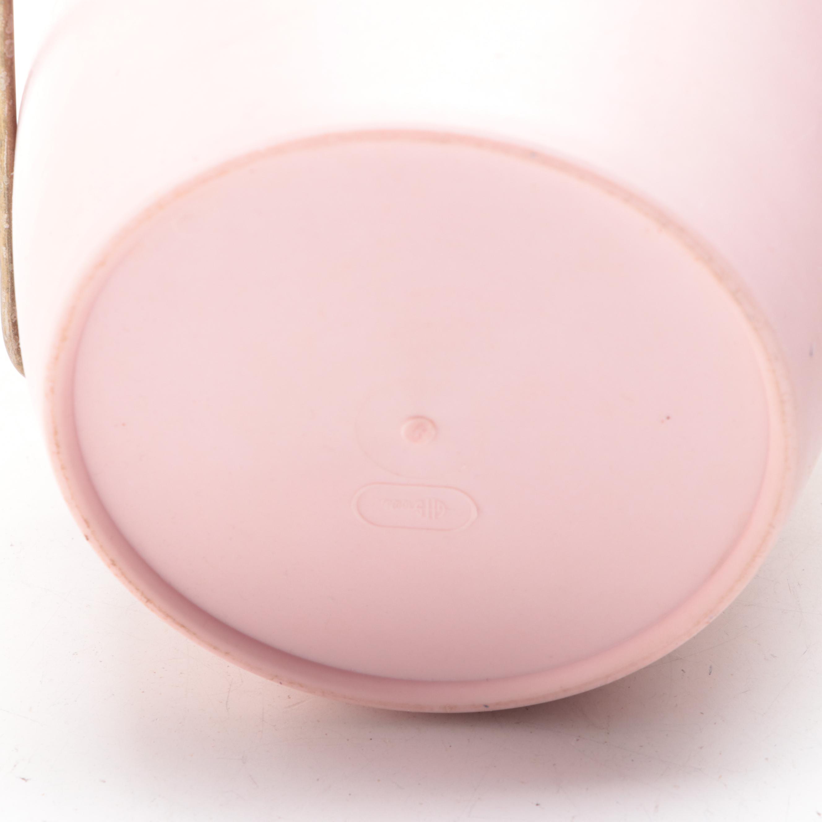 GHS Ware Pink Vinyl Ice Bucket with Silver Plate Tongs, Mid to Late 20th Century
