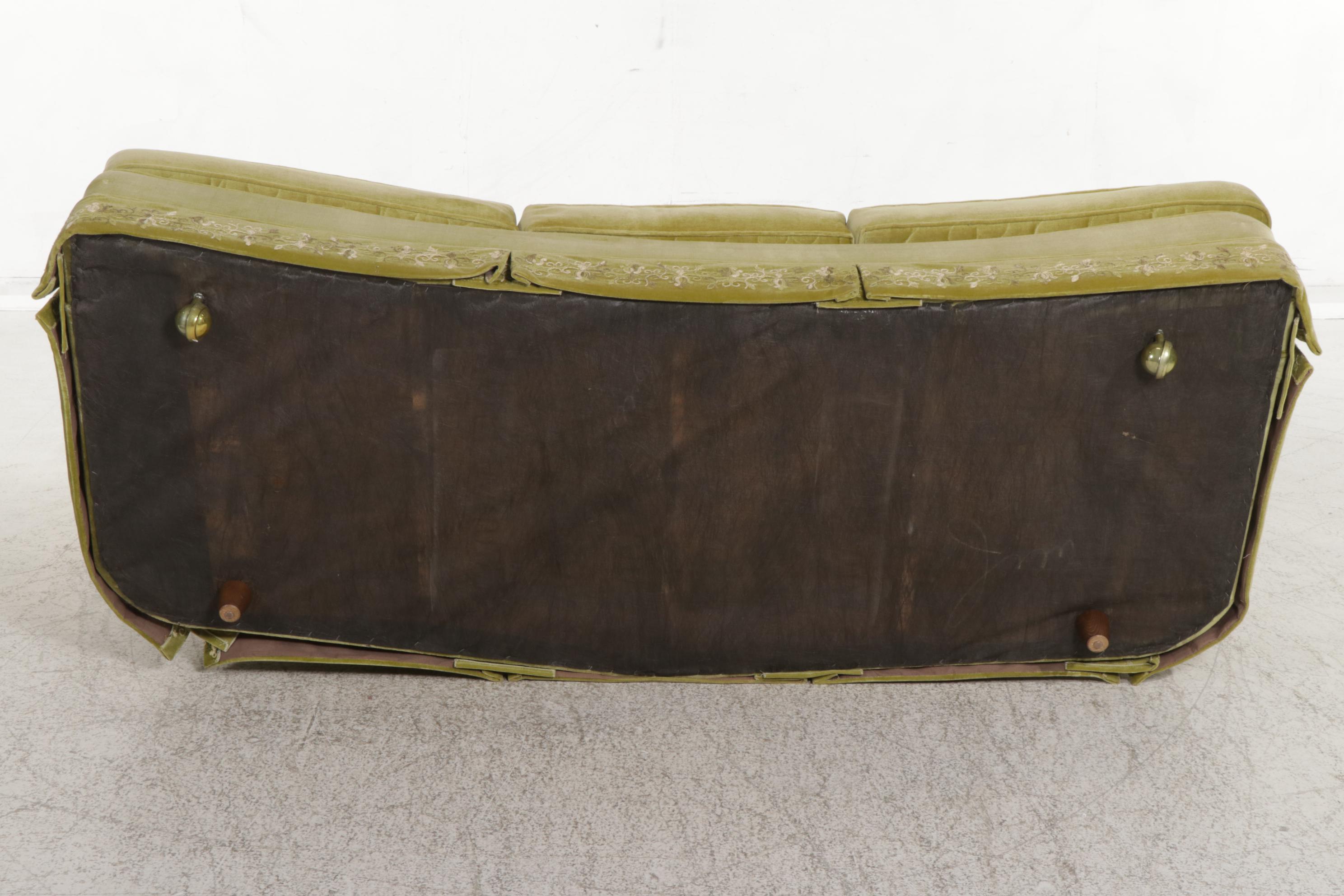 Charles Schneider Hollywood Regency Sofa and Armchair with Embroidered Accents