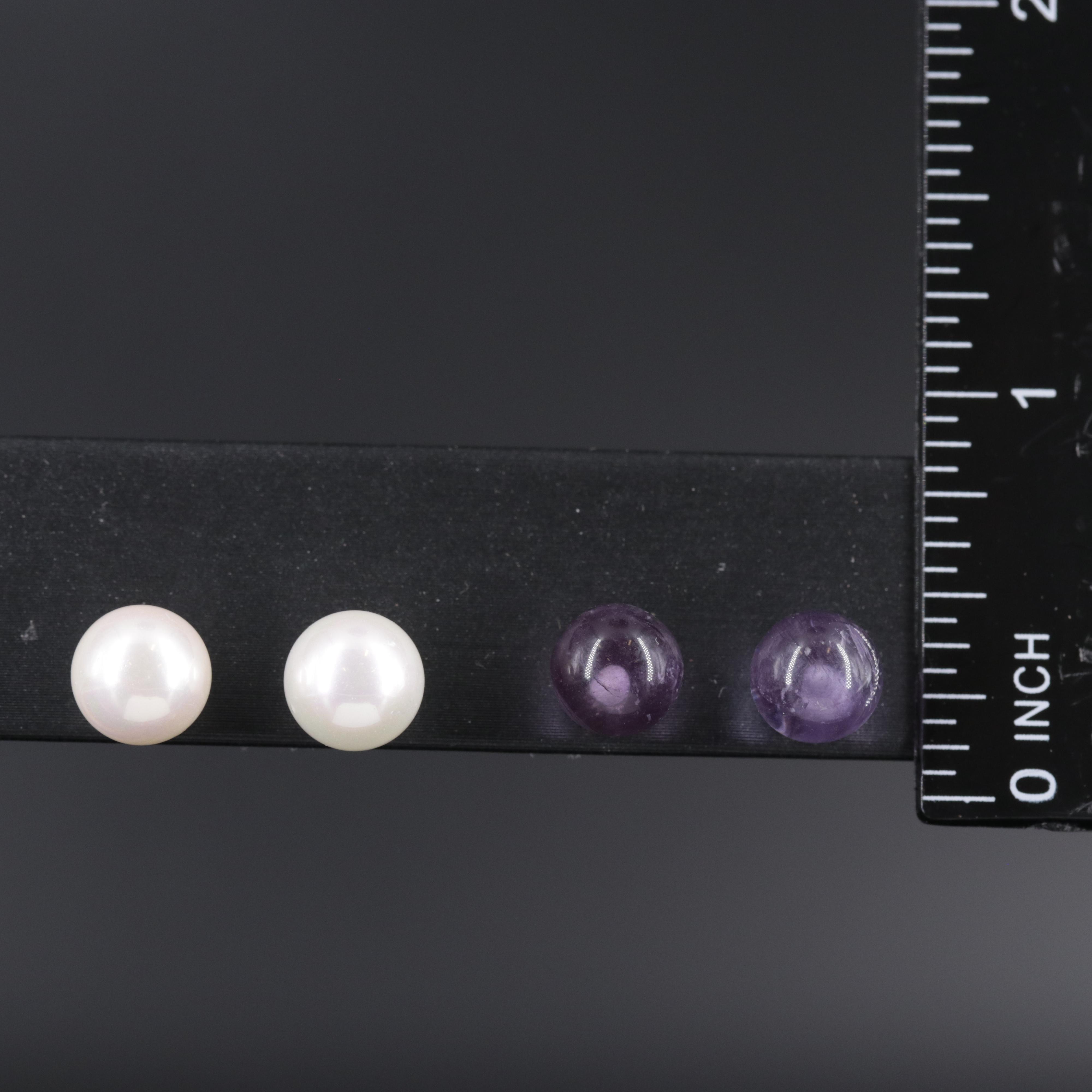 Sterling Silver Gemstone Stud Earring Duo