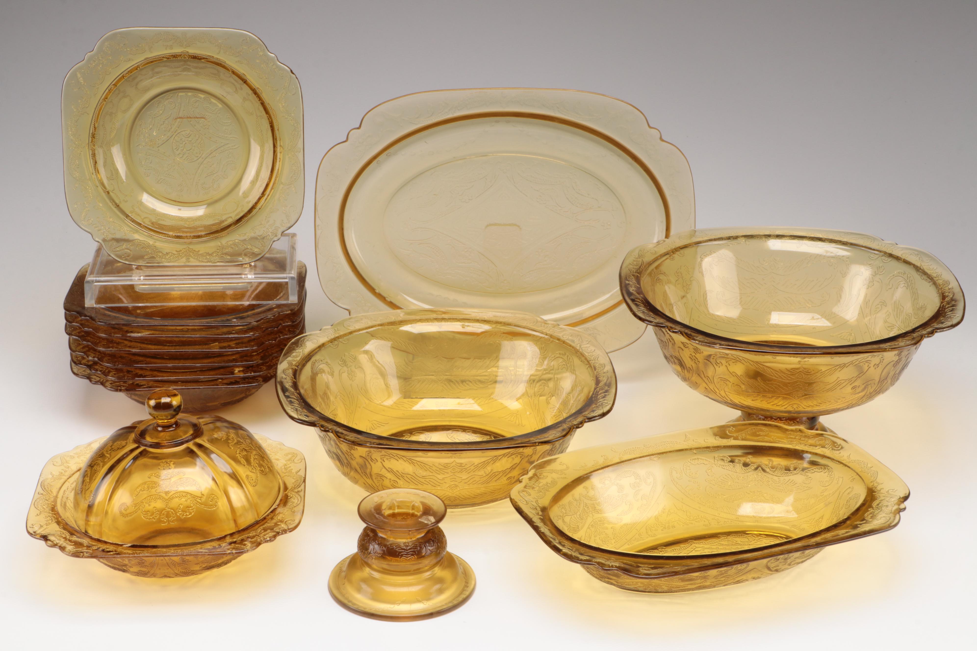 Federal Glass "Recollection" Amber Glass Tableware