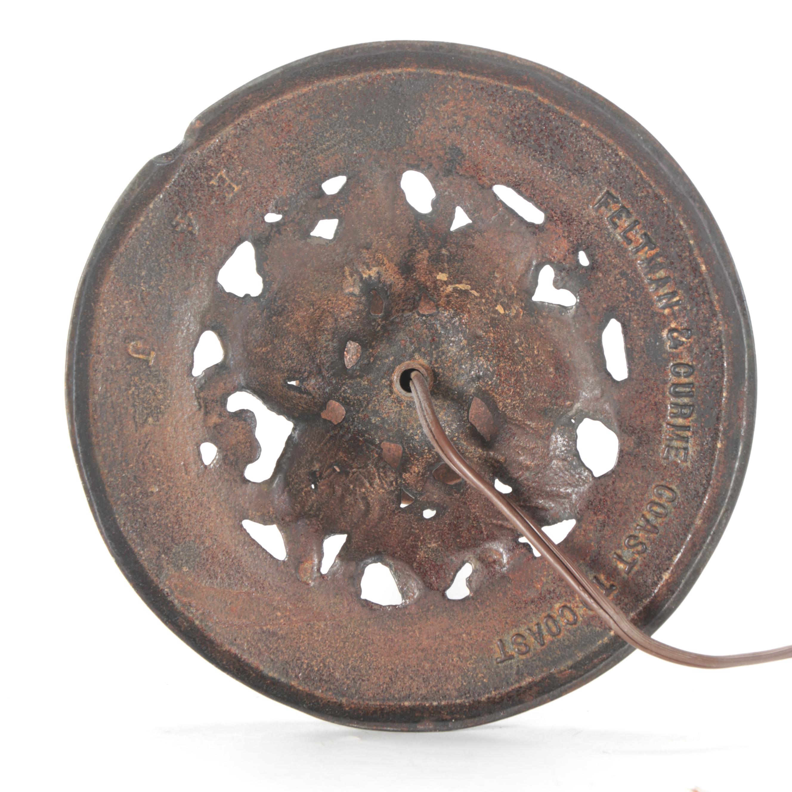 Feltman & Curme Cast Iron and Slag Glass Table Lamp, Early to Mid-20th Century