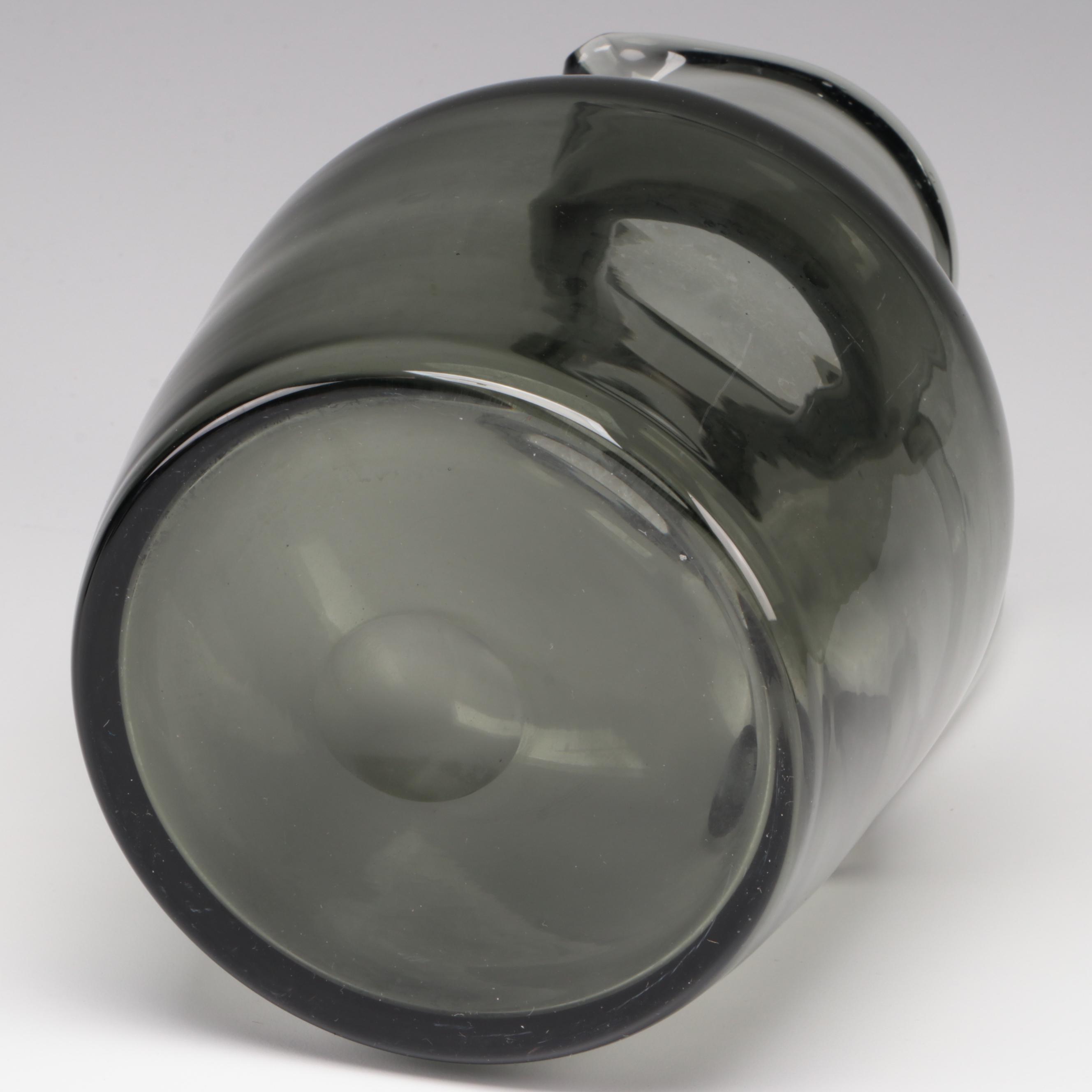 Mid Century Modern Blown Smoke Glass Cocktail Glasses and Pitcher