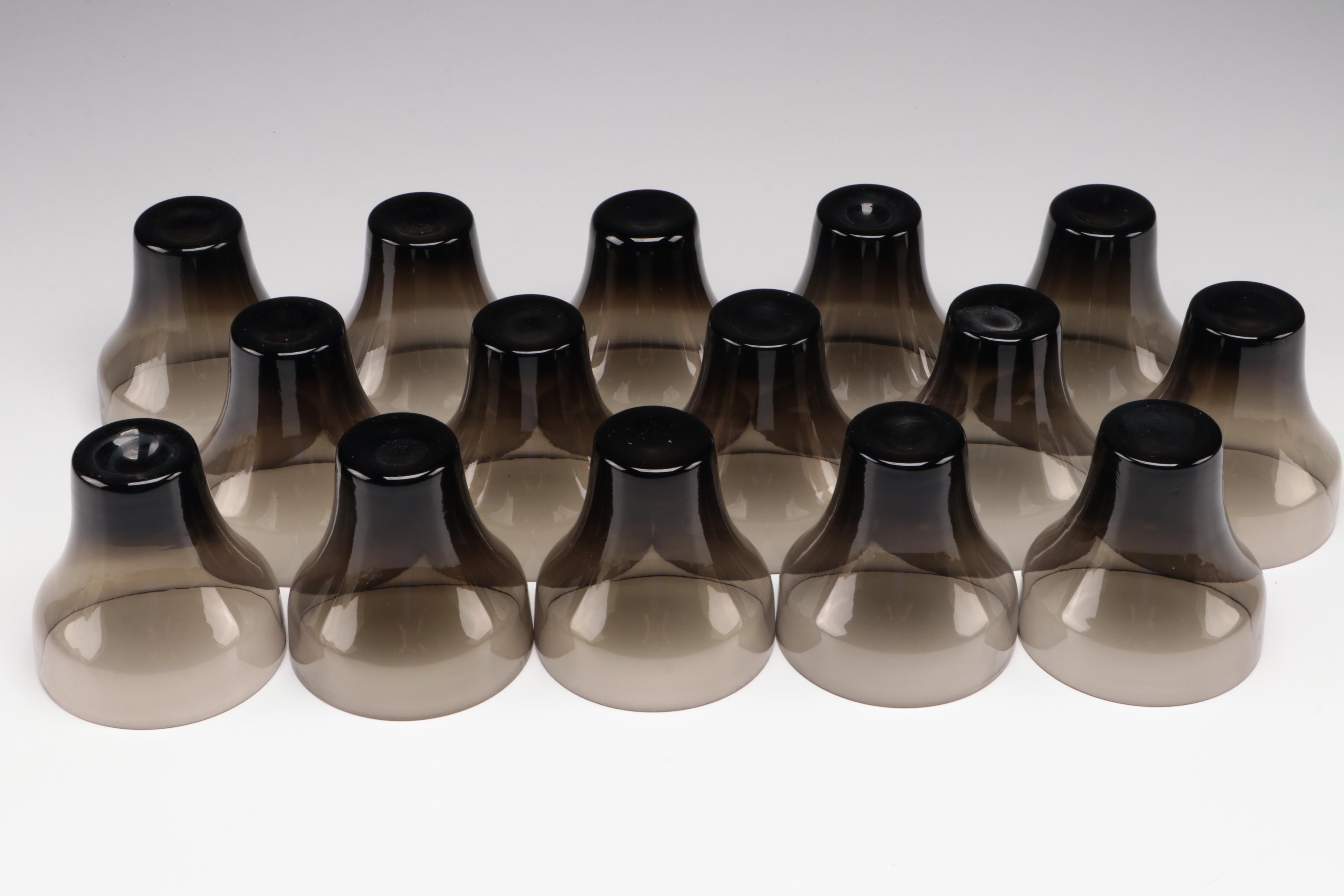 Mid Century Modern Blown Smoke Glass Cocktail Glasses and Pitcher