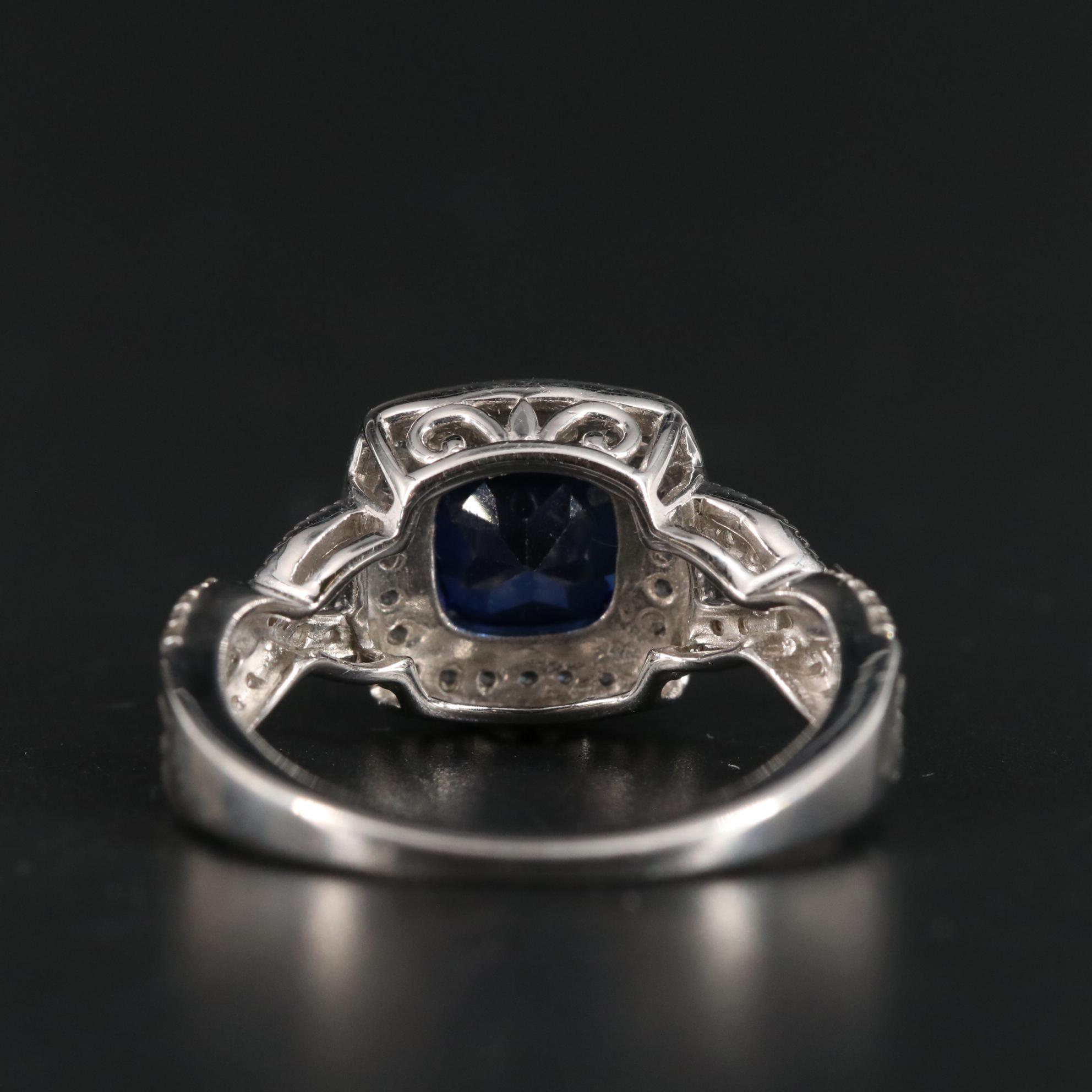 Sterling and Sapphire Halo Ring