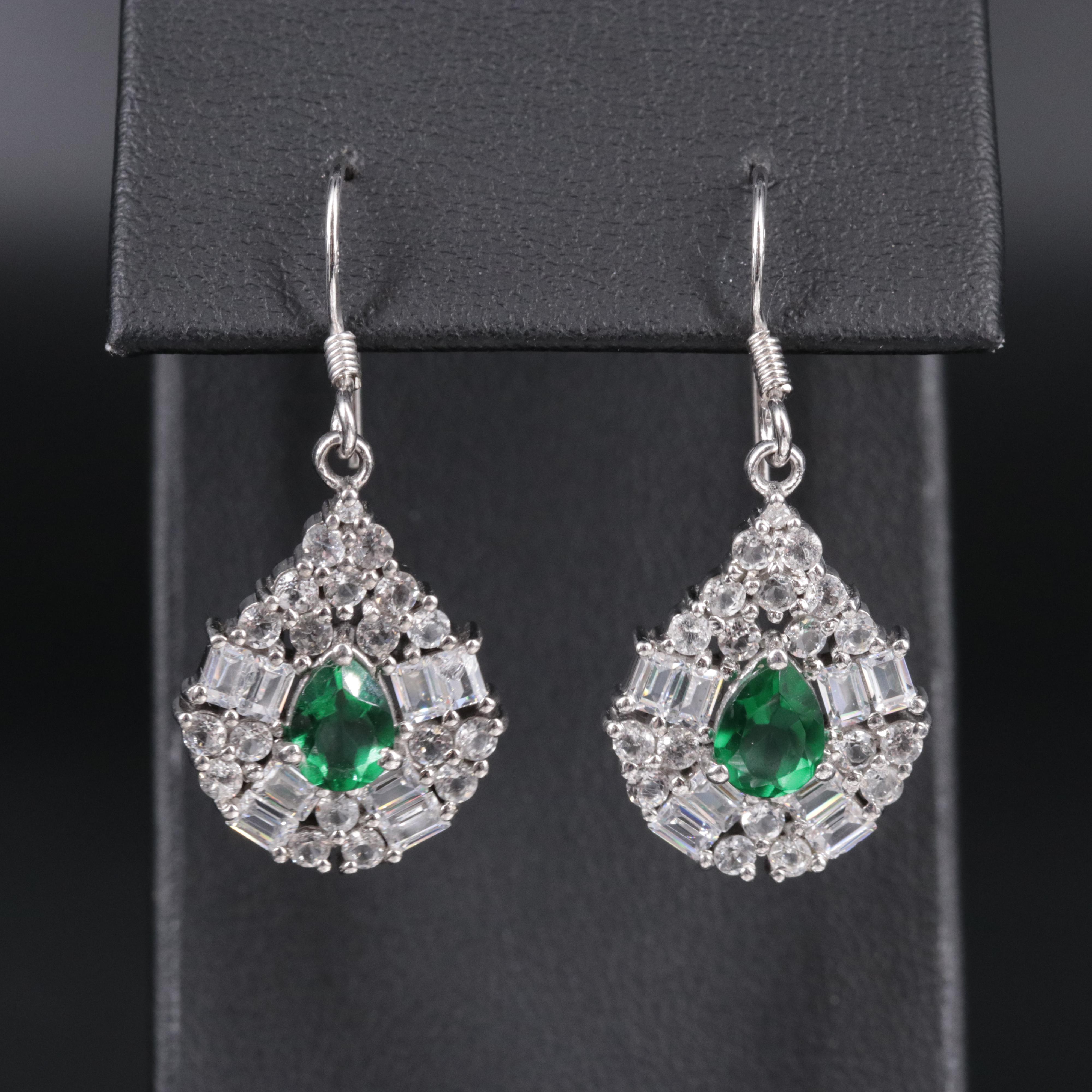 Sterling Silver Emerald Drop Earrings