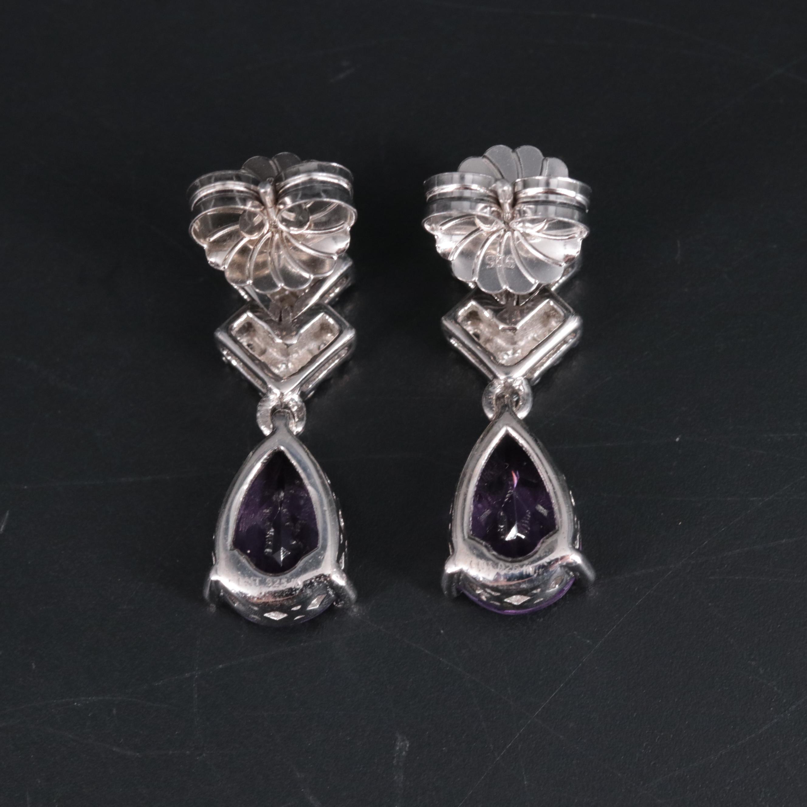 Sterling Silver Drop Earrings Featuring Amethyst