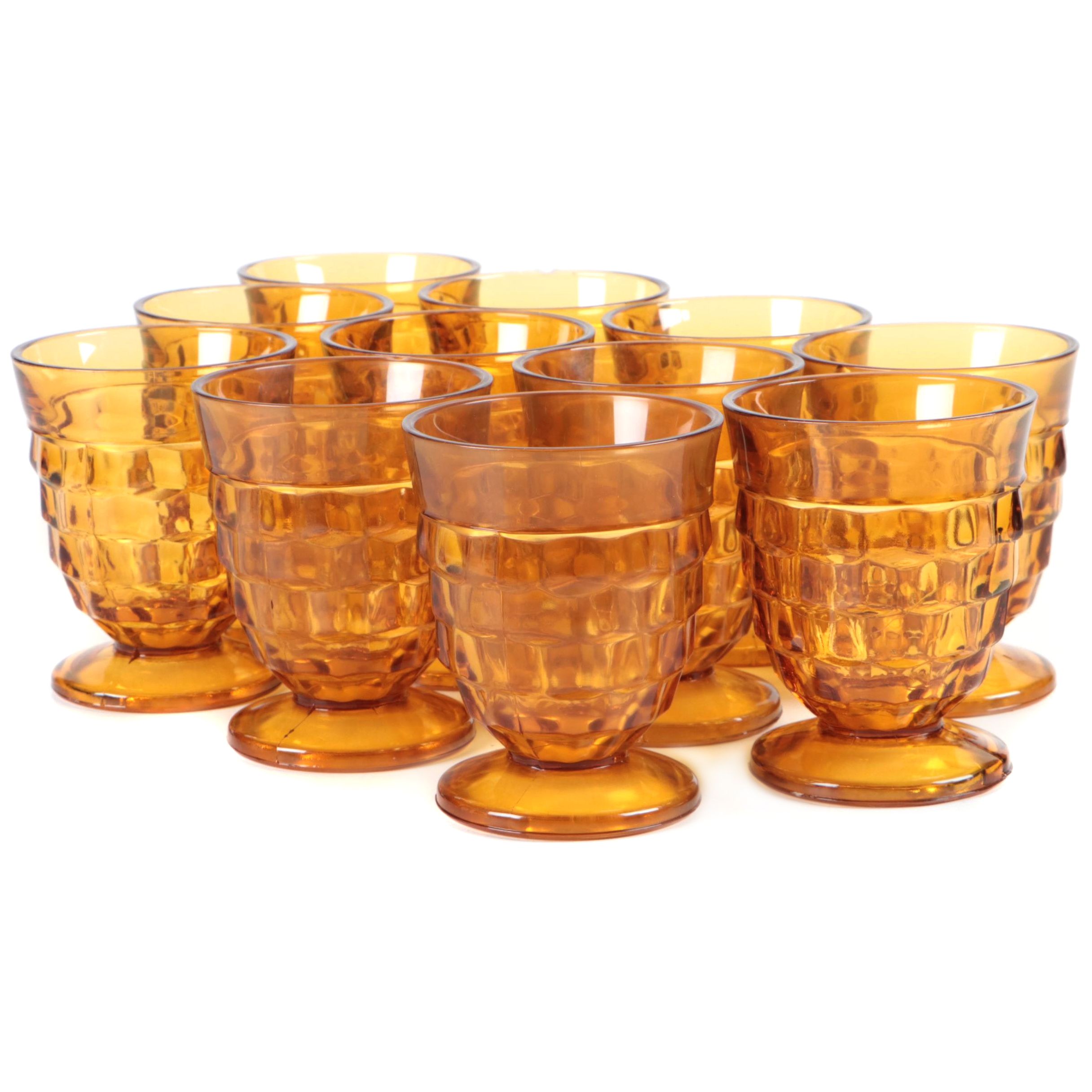 Colony "Whitehall Amber" Pressed Glass Footed Tumblers