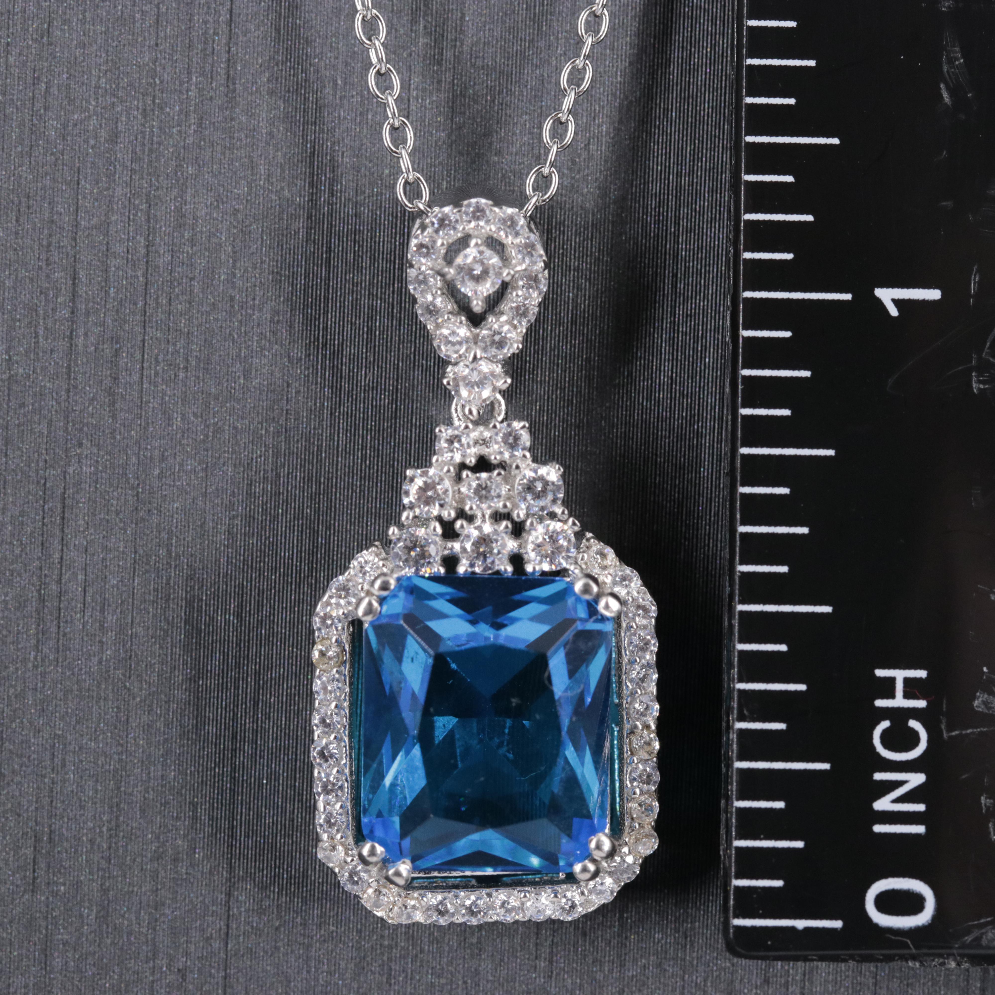 Sterling Pendant Necklace Featuring Topaz and Cubic Zirconia