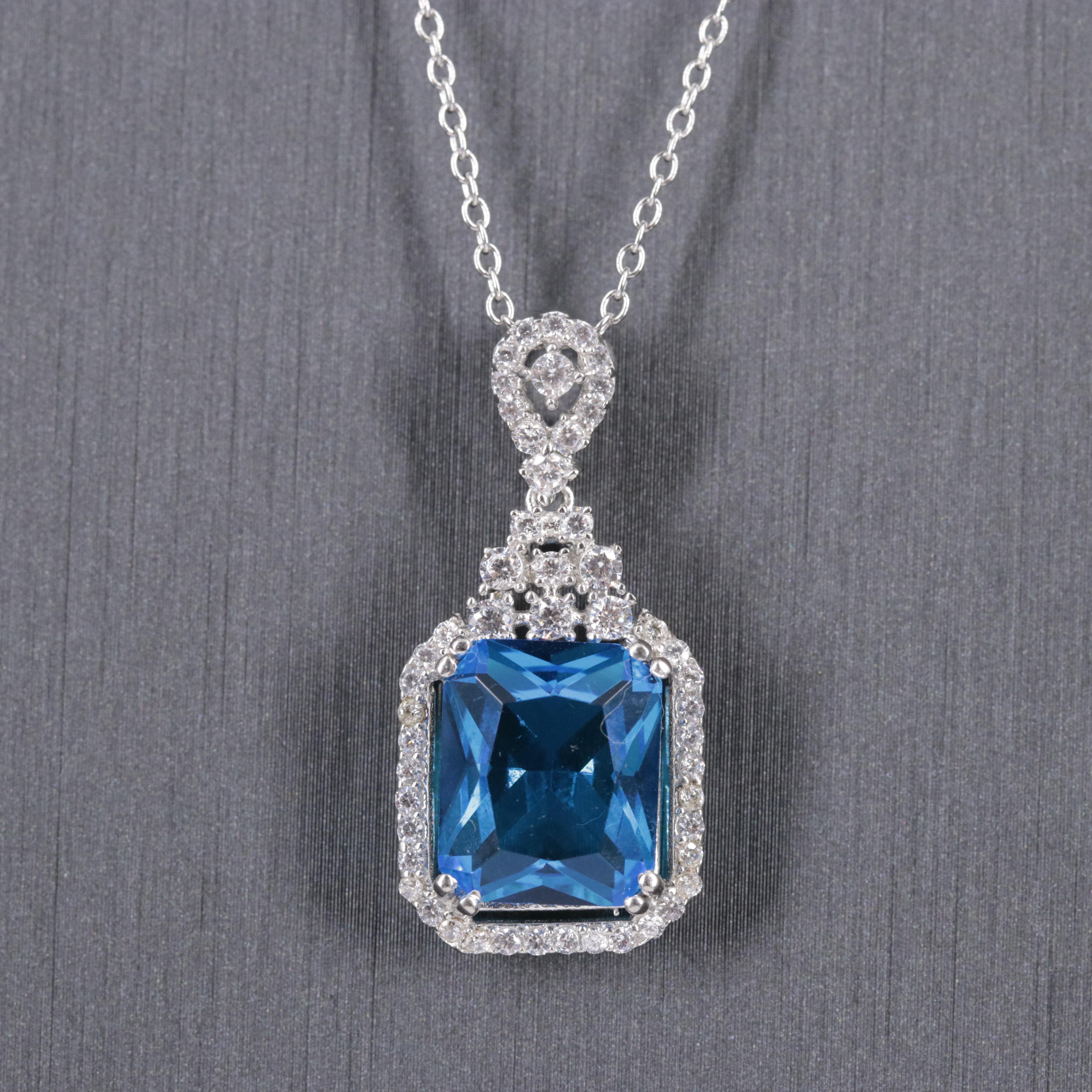 Sterling Pendant Necklace Featuring Topaz and Cubic Zirconia