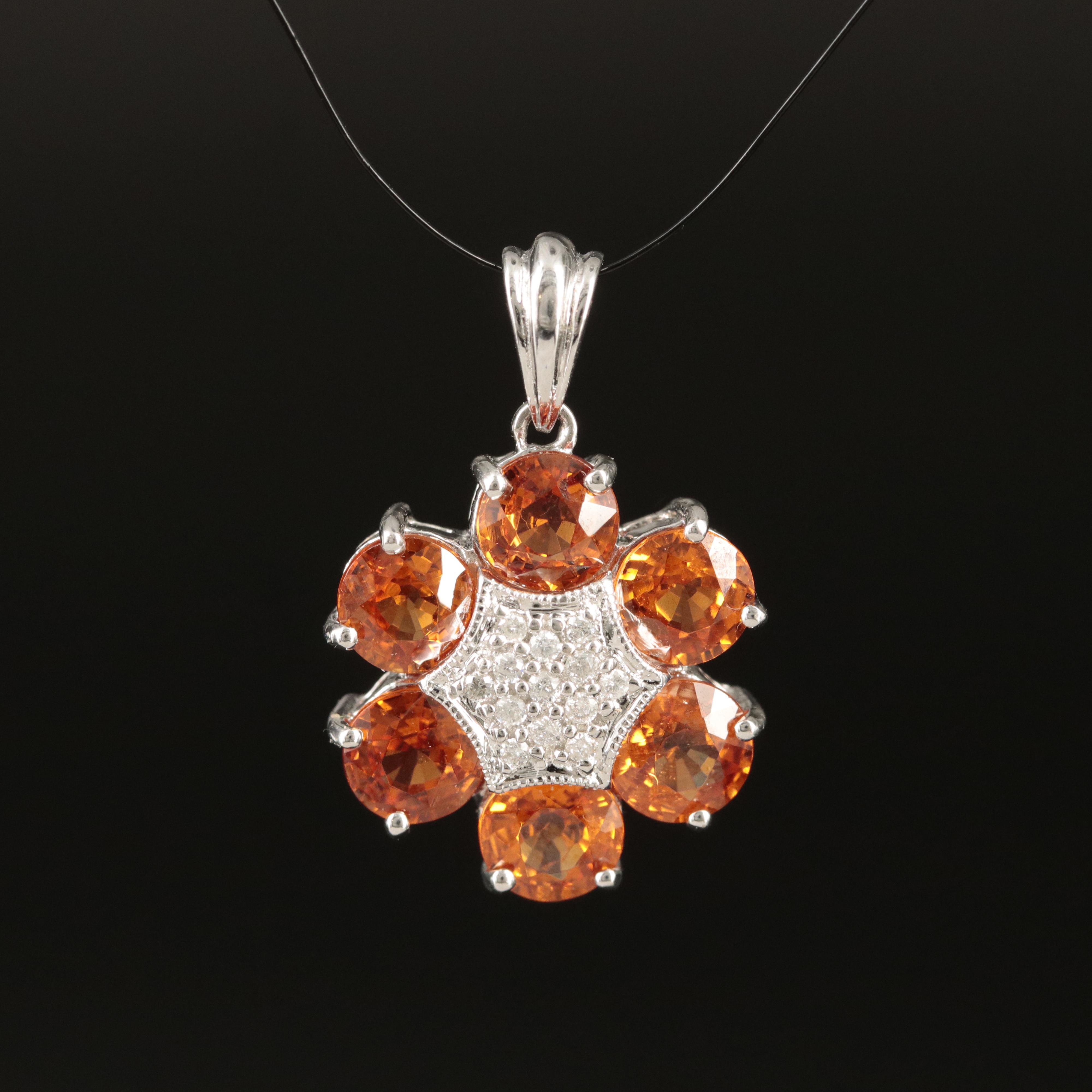 14K Spessartine Garnet and Diamond Pendant