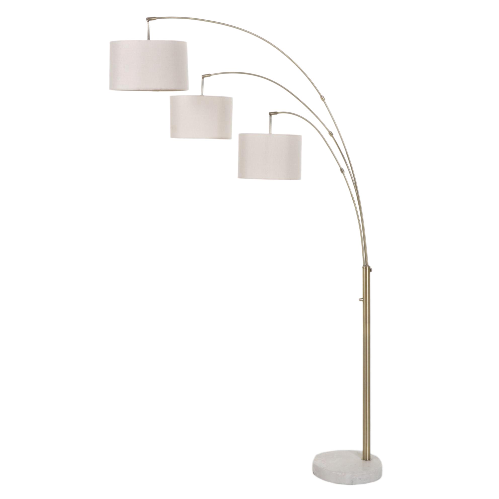 Contemporary H-Welldone Antiqued Brass and Marble Three-Light Arched Floor Lamp