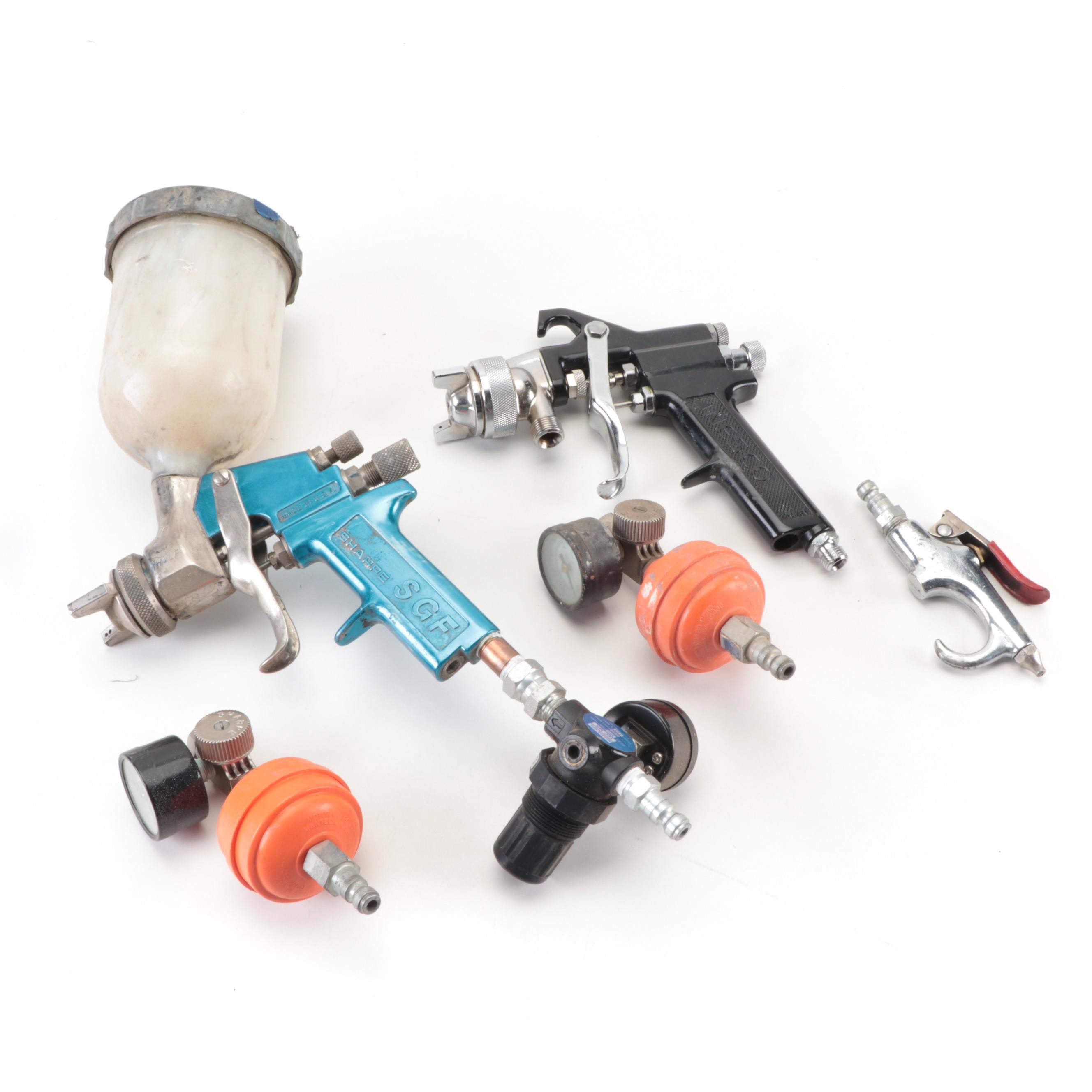 Gravity Feed Pneumatic Air Spray Guns With Gauges, Air Blow Gun