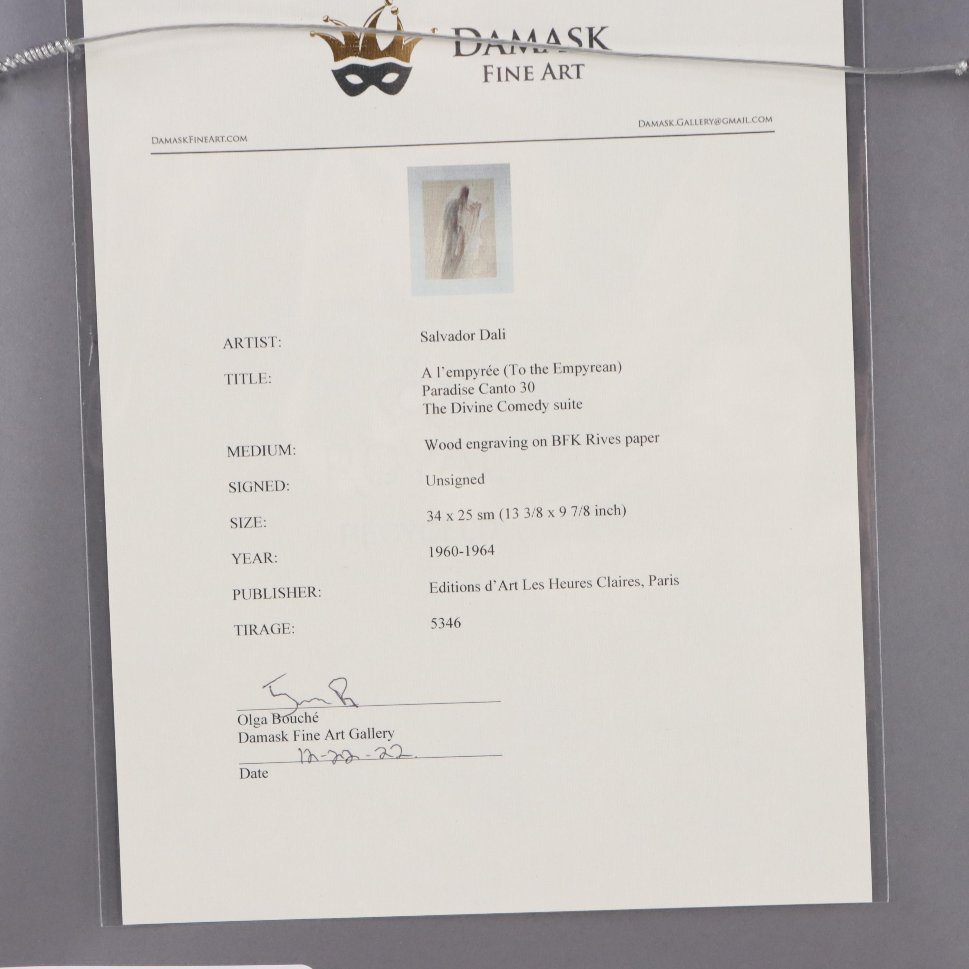 Salvador Dalí Wood Engraving "La Création des Anges," 1960 - 1964