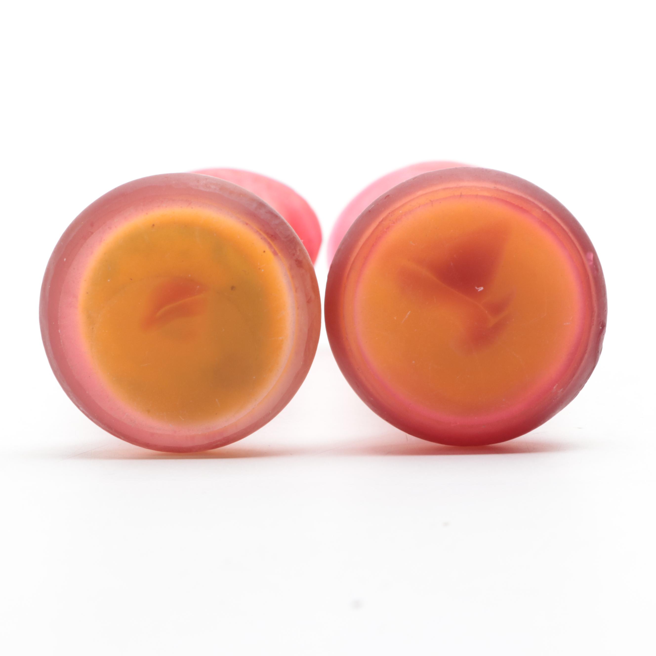 Gallé Cameo Glass Red Current Bud Vases, Early 20th Century