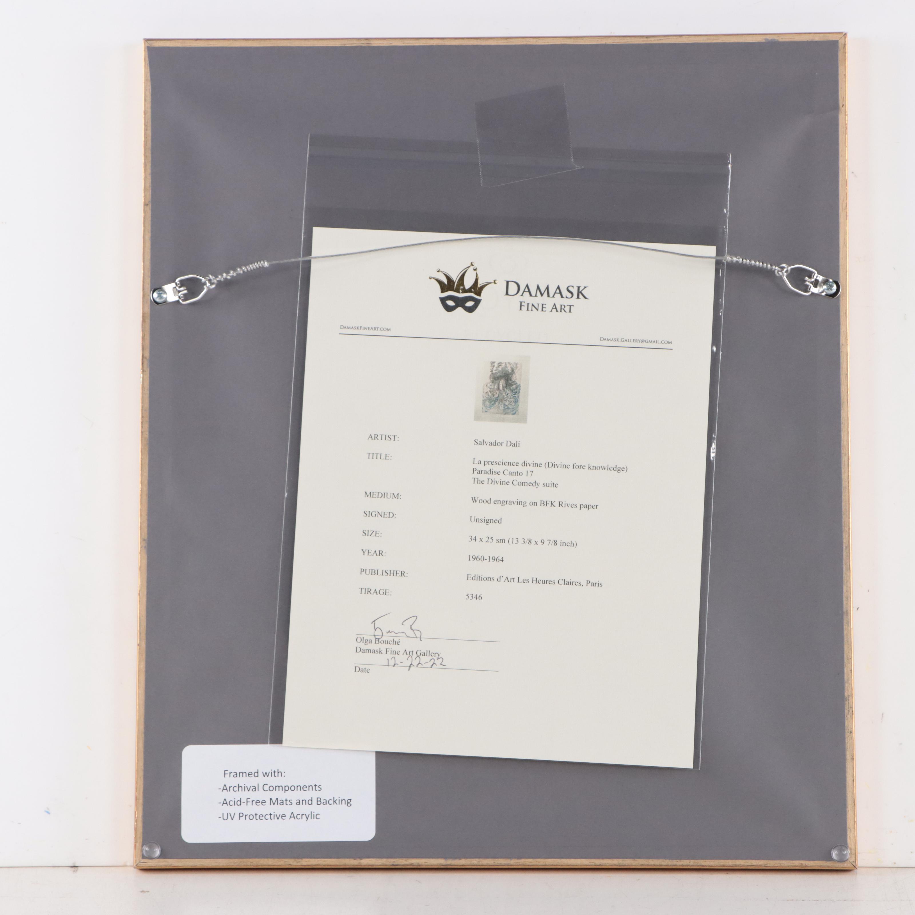 Salvador Dalí Wood Engraving "La prescience divine," 1960-1964