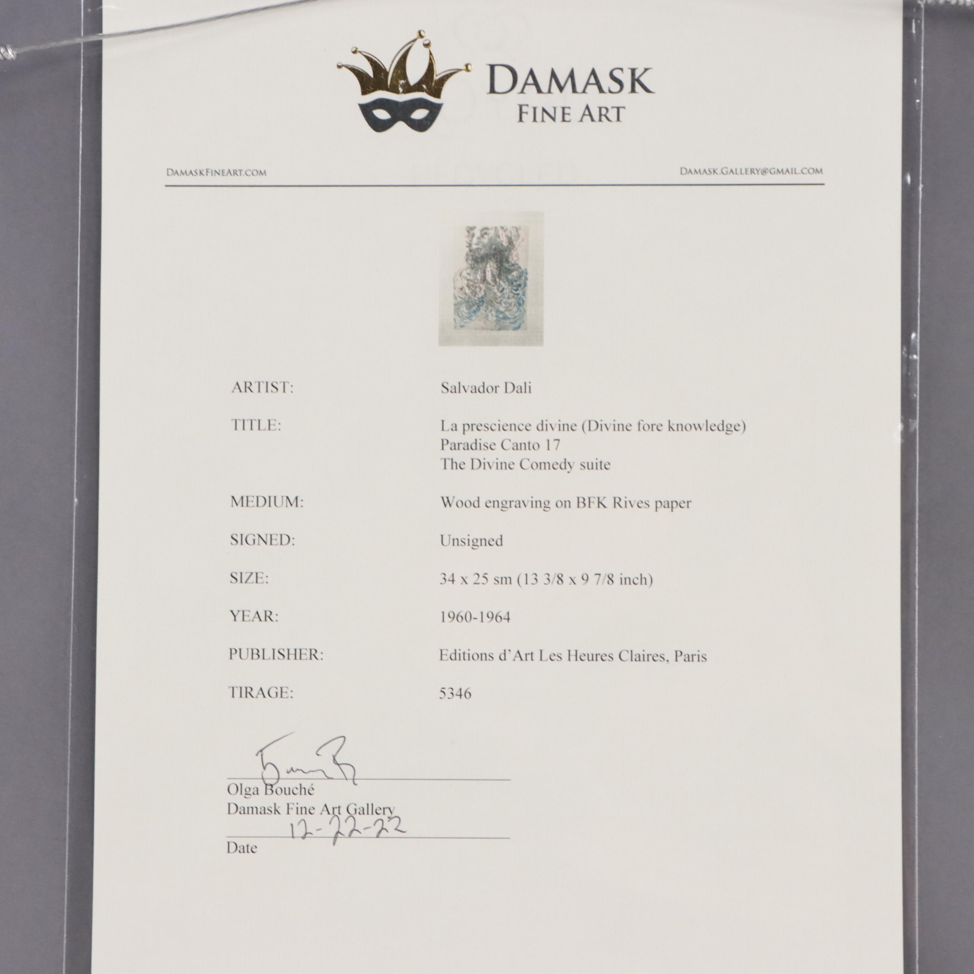 Salvador Dalí Wood Engraving "La prescience divine," 1960-1964