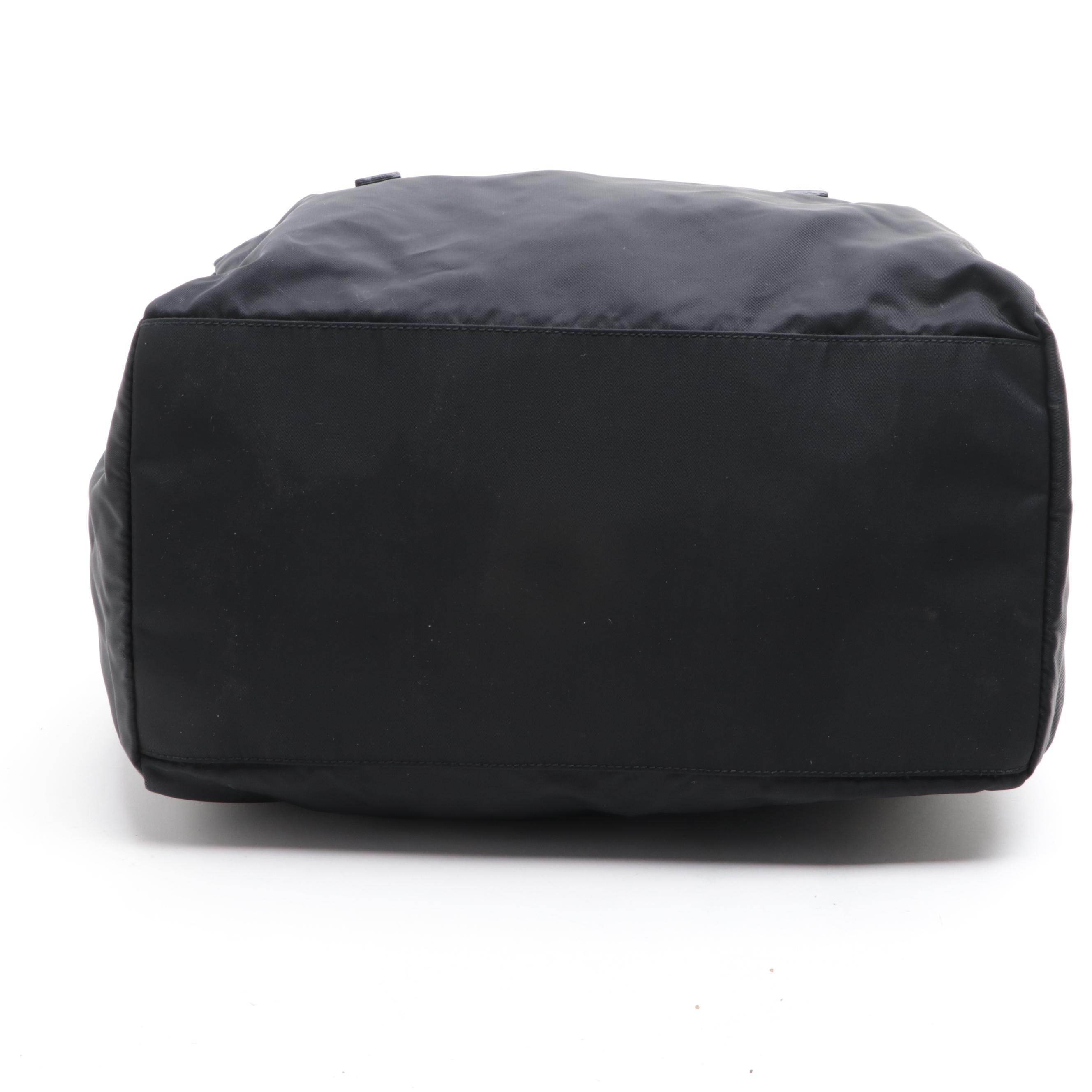 Prada Small Bauletto Shoulder Bag in Black Nylon Gabardine and Saffiano Leather